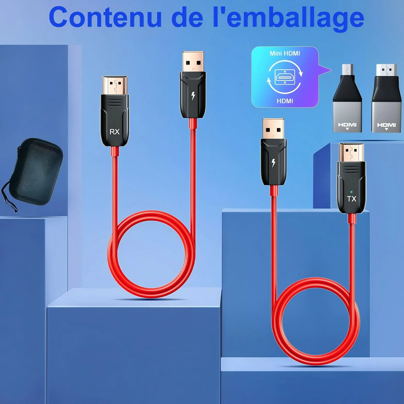 LXJADAP HDMI sans Fil, décodage 4K 1080P Émetteur et récepteur HDMI sans Fil pour Le Streaming de fichiers vidéo et Audio d'un Ordinateur Portable ou d'un PC vers Une TV HD ou Un projecteur, Rouge