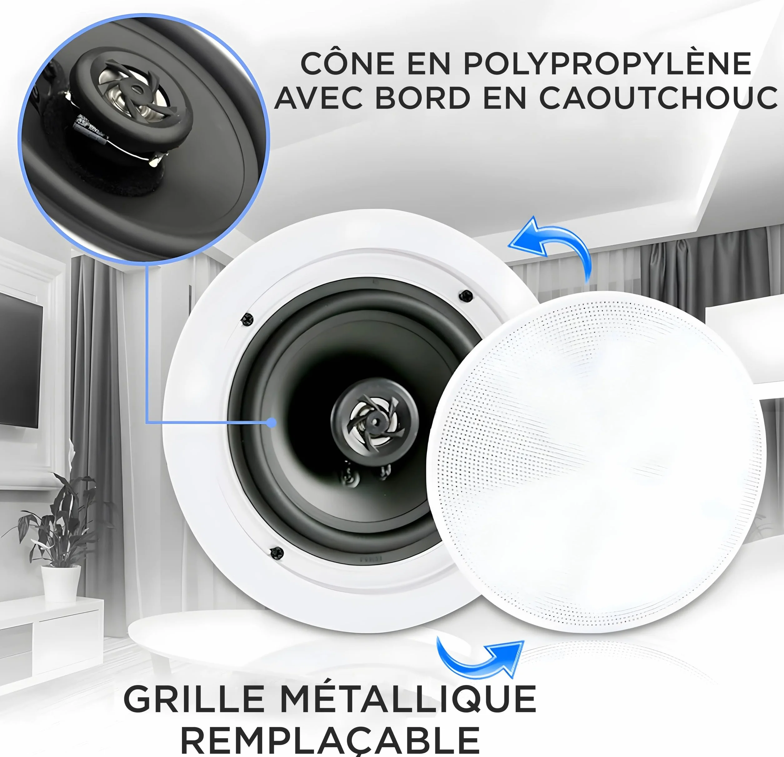 Pyle Enceintes Bluetooth 2 Voies à Encastrer Mur/Plafond avec Connexions Rapides et Grilles Interchangeables