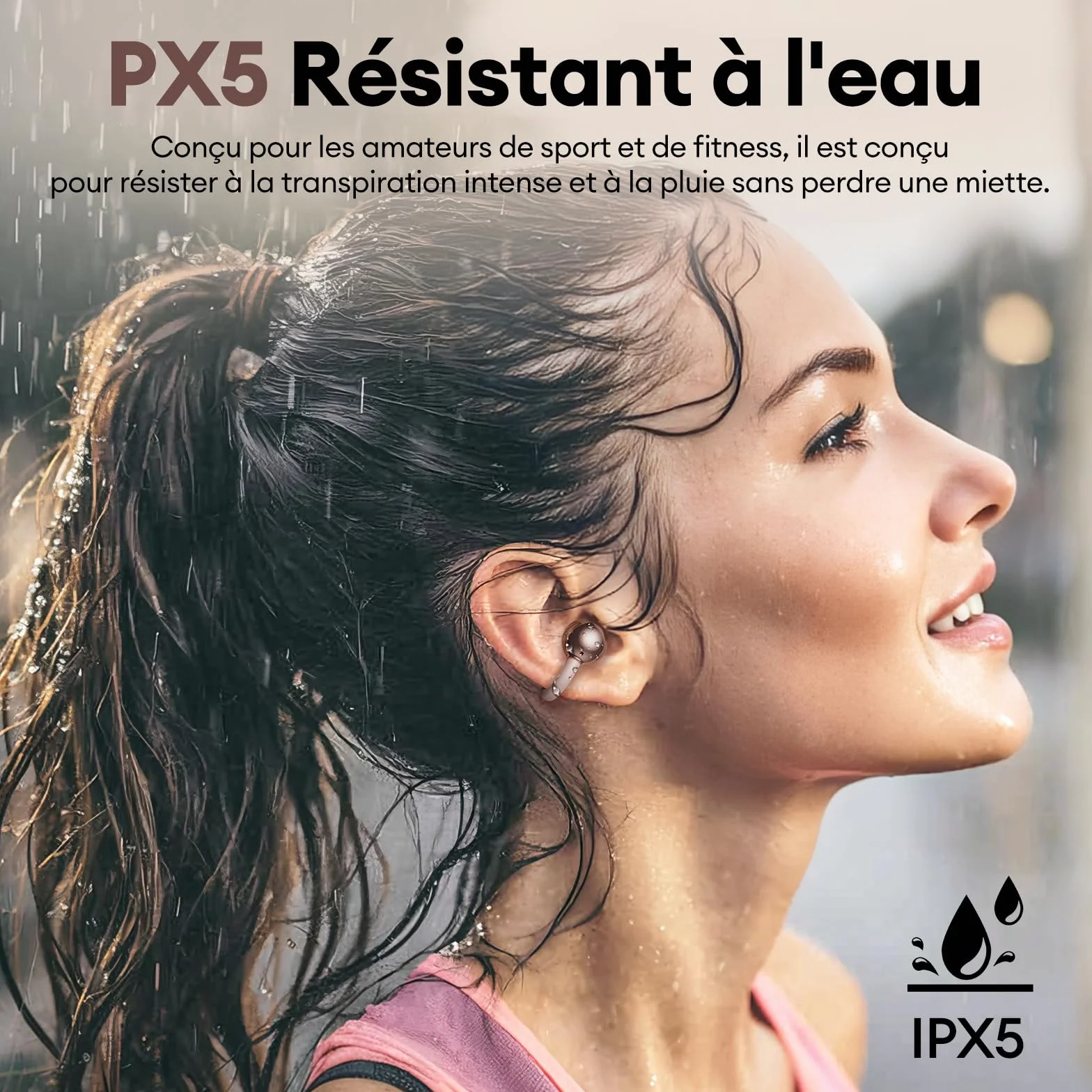 PAXA Double Casque 2-en-1 Clip Open-Ear Écouteurs Bluetooth sans Fil, Bluetooth 6.0-0 Délai, 140H Autonomie, Reconnaissance L/R Automatique, Réduction Bruit Hybride Travail/Sport/Quotidien, Or Rose