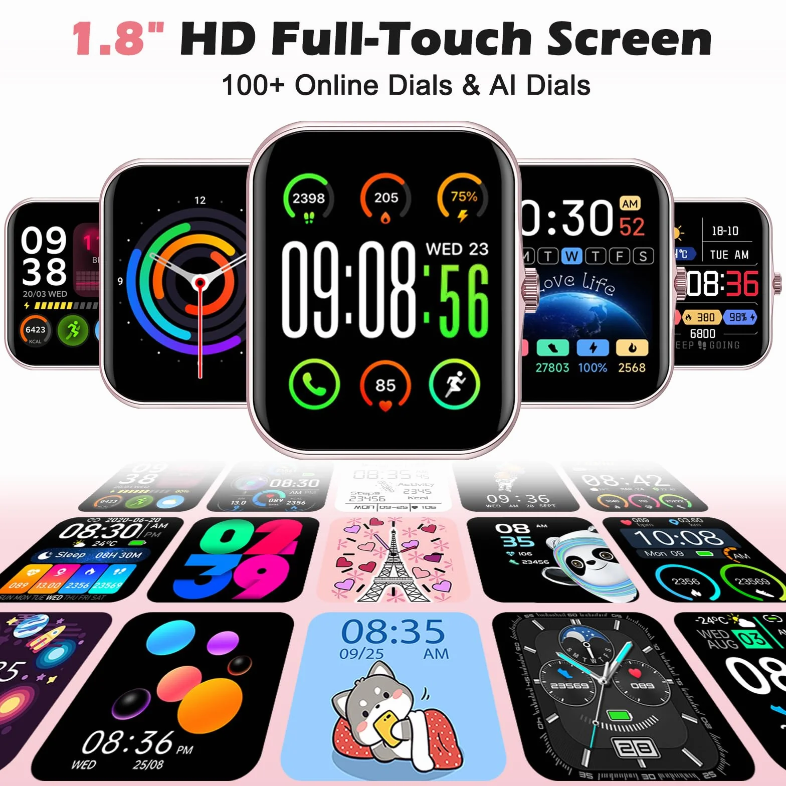 Fitness Tracker Montre Connectée Enfant, 1,83" HD Montre Intelligente pour Garçon Fille IP68 Étanche avec 120+ Mode de Sport Cardiofrequencemètre Podomètre Réveil Jeux pour Ados 4-16 Ans Cadeau, Rose