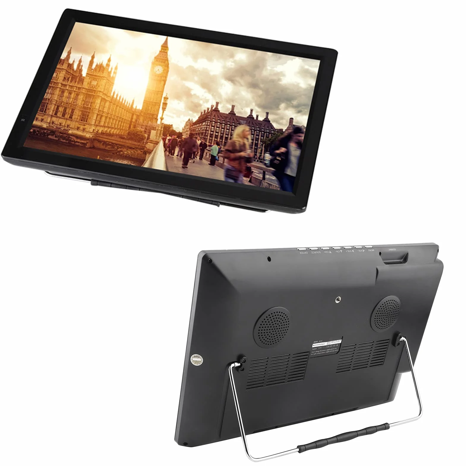 ASHATA Téléviseur Numérique pour Voiture LCD 14 Pouces,Mini-téléviseur Numérique HD 1080P avec 2 Haut-parleurs Stéréo,Téléviseur Portable avec Tuner Haute Sensibilité/Plusieurs Sources Externes