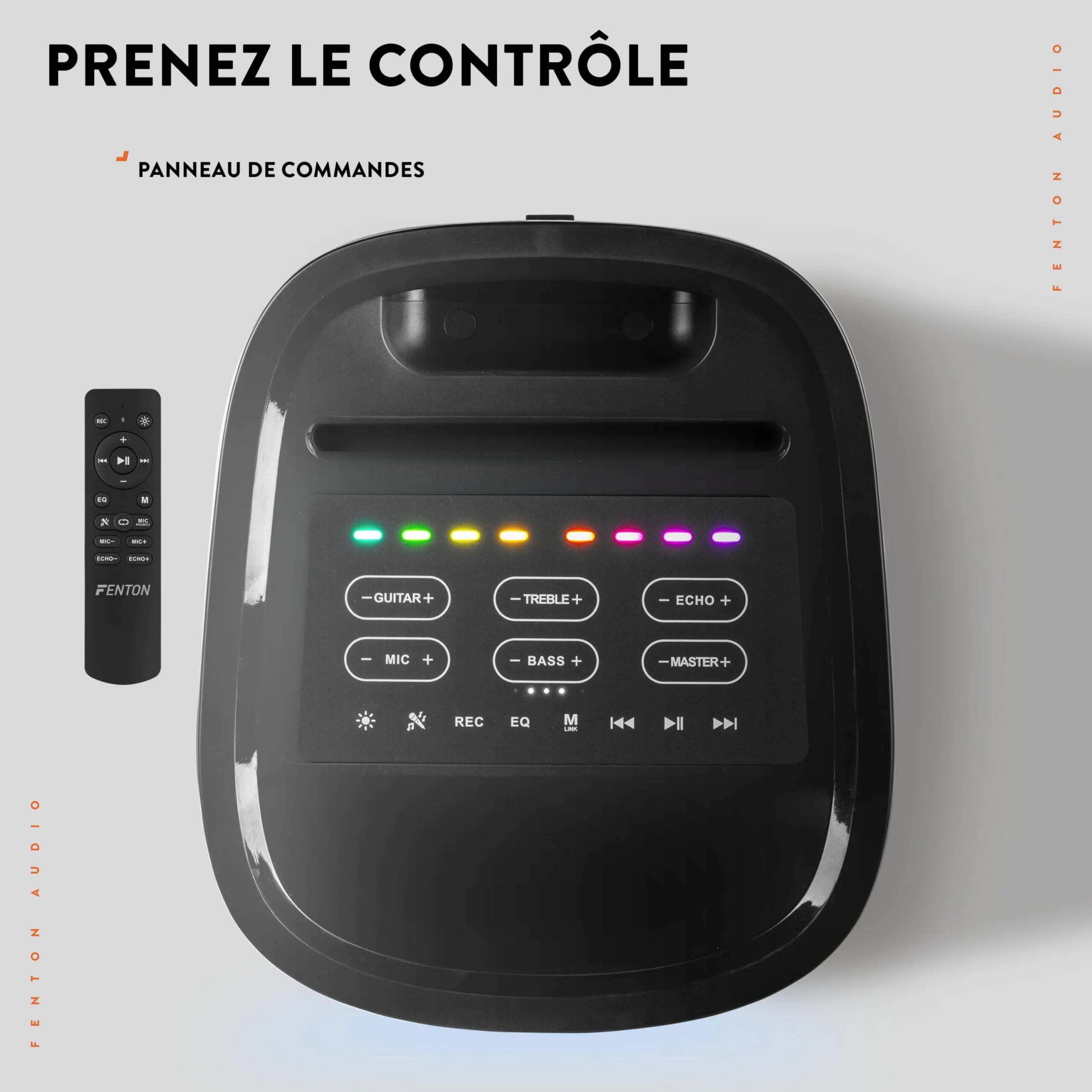 Fenton Pulse130 Enceinte de Soirée Lumineuse Bluetooth - 260 Watts, Batterie Longue Autonomie 12H, Résistance aux Éclaboussures IPX4, Idéale pour Toutes Vos Soirées en Intérieur ou Exterieur