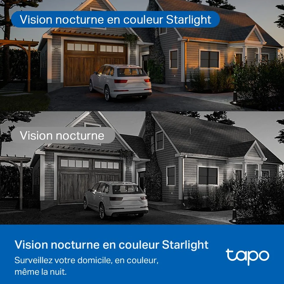 Tapo C530WS Caméra de Surveillance extérieure 360° 3K 5MP Vision Nocturne Couleur Starlight Détection IA Suivi de Mouvement WLAN Ethernet