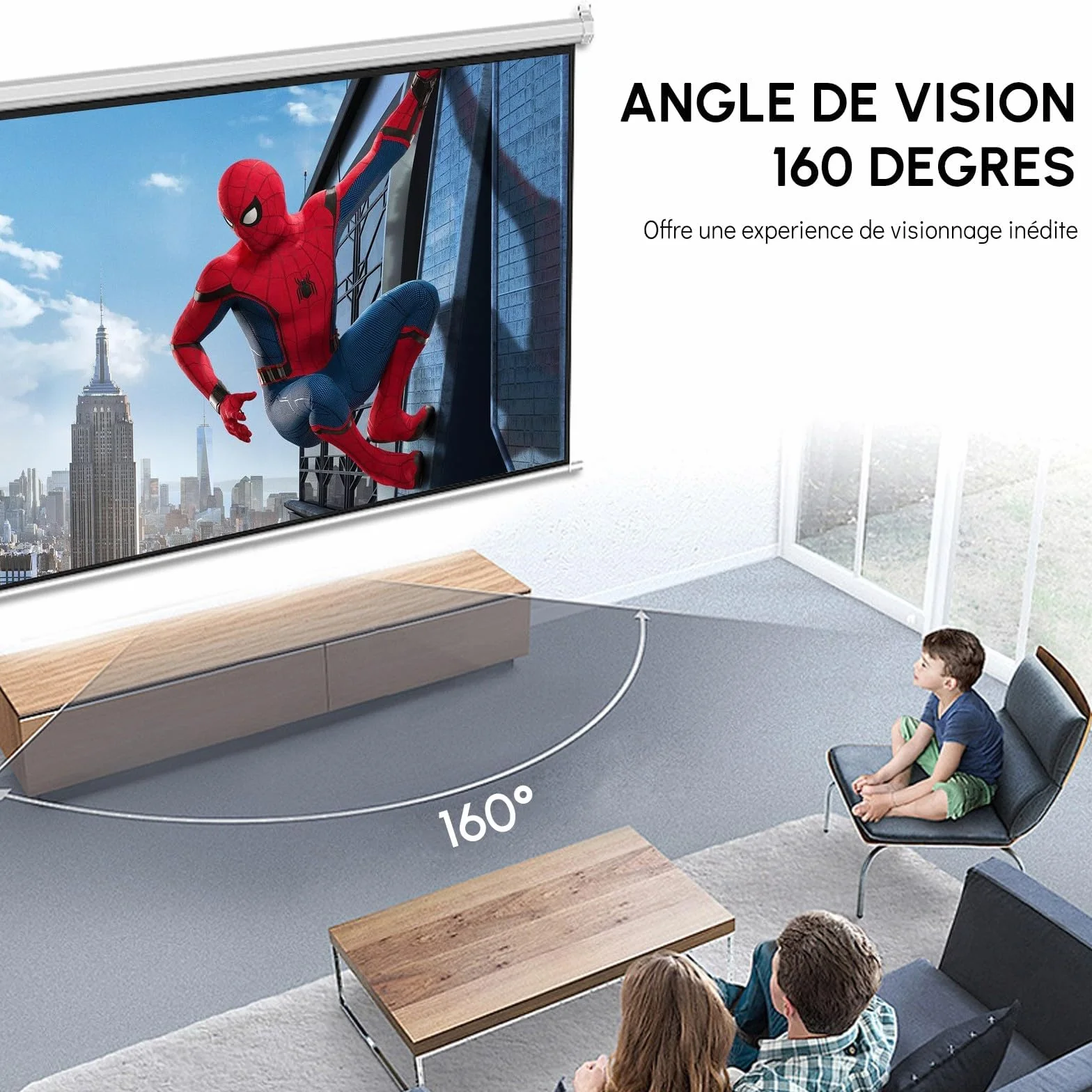 Fabulcozy Écran de Projection Motorisé Électrique 4:3 84 Pouces 171x130 cm Fixation Mur Plafond Home Cinéma