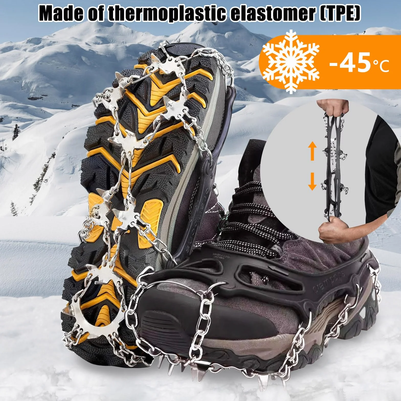 Grödel Crampons pour Chaussures de randonnée, Acier Inoxydable épaisses, Antidérapants Homme