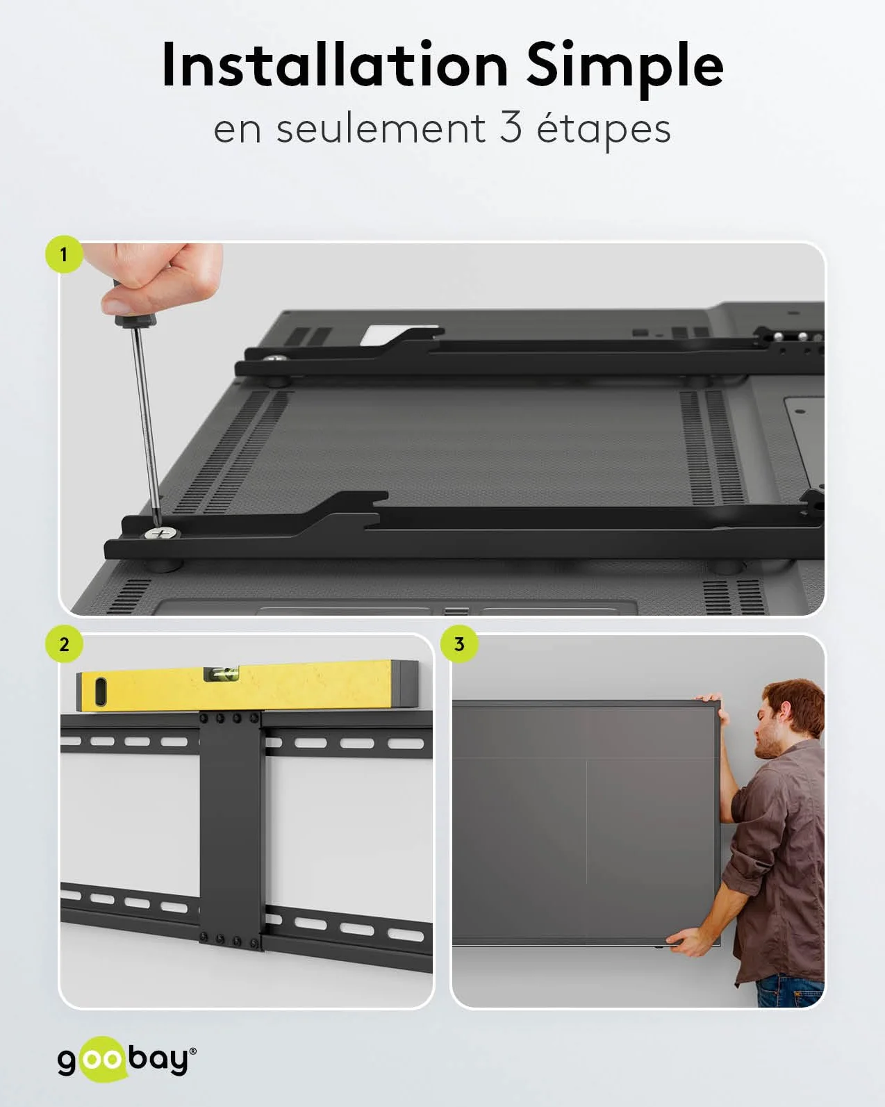 goobay Support TV Mural Fixe 43-100 Pouces Ultra-Plat 29 mm VESA 600x400 Jusqu'à 70 kg - Basic FIXED XL - 49742