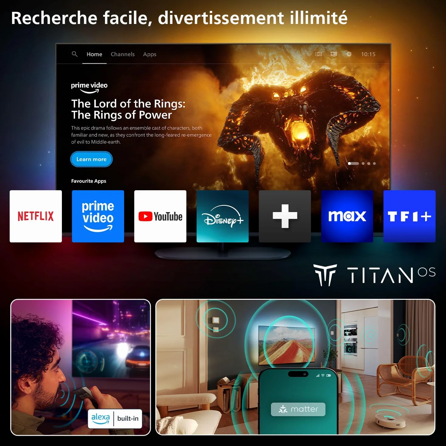 PHILIPS Ambilight 55MLED910 'The Xtra' Mini LED 4K Smart TV - Écran 55 Pouces avec P5 Perfect Picture Engine Ultra HD, Titan OS, Dolby Vision et Son Dolby Atmos