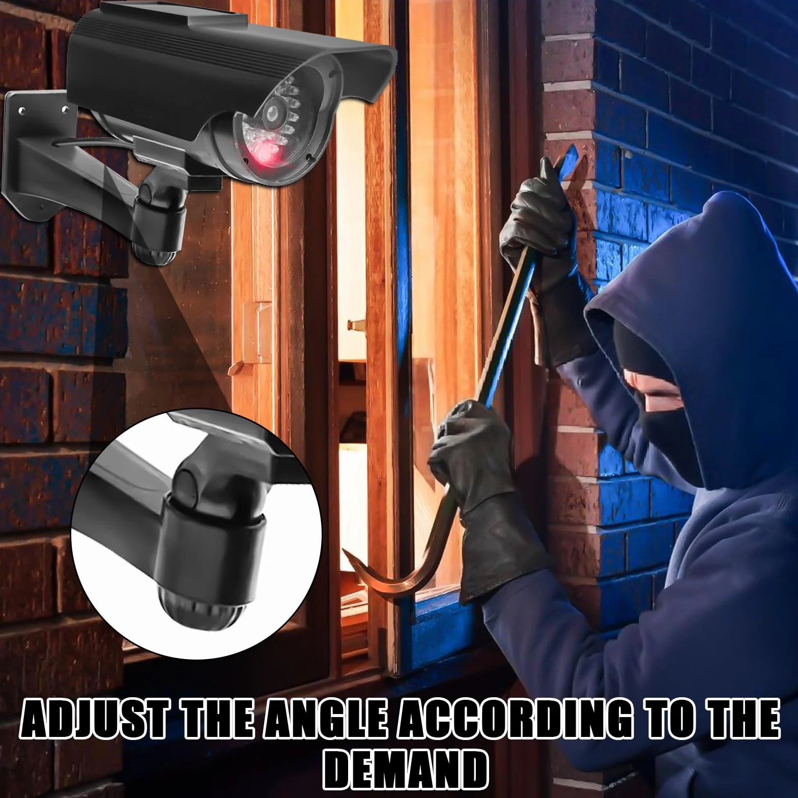 Lot de 2 caméras factices - Fonctionnement solaire - Simulée - Caméra de surveillance factice avec LED clignotante - Pour garage, arrière-cour, porte d'entrée
