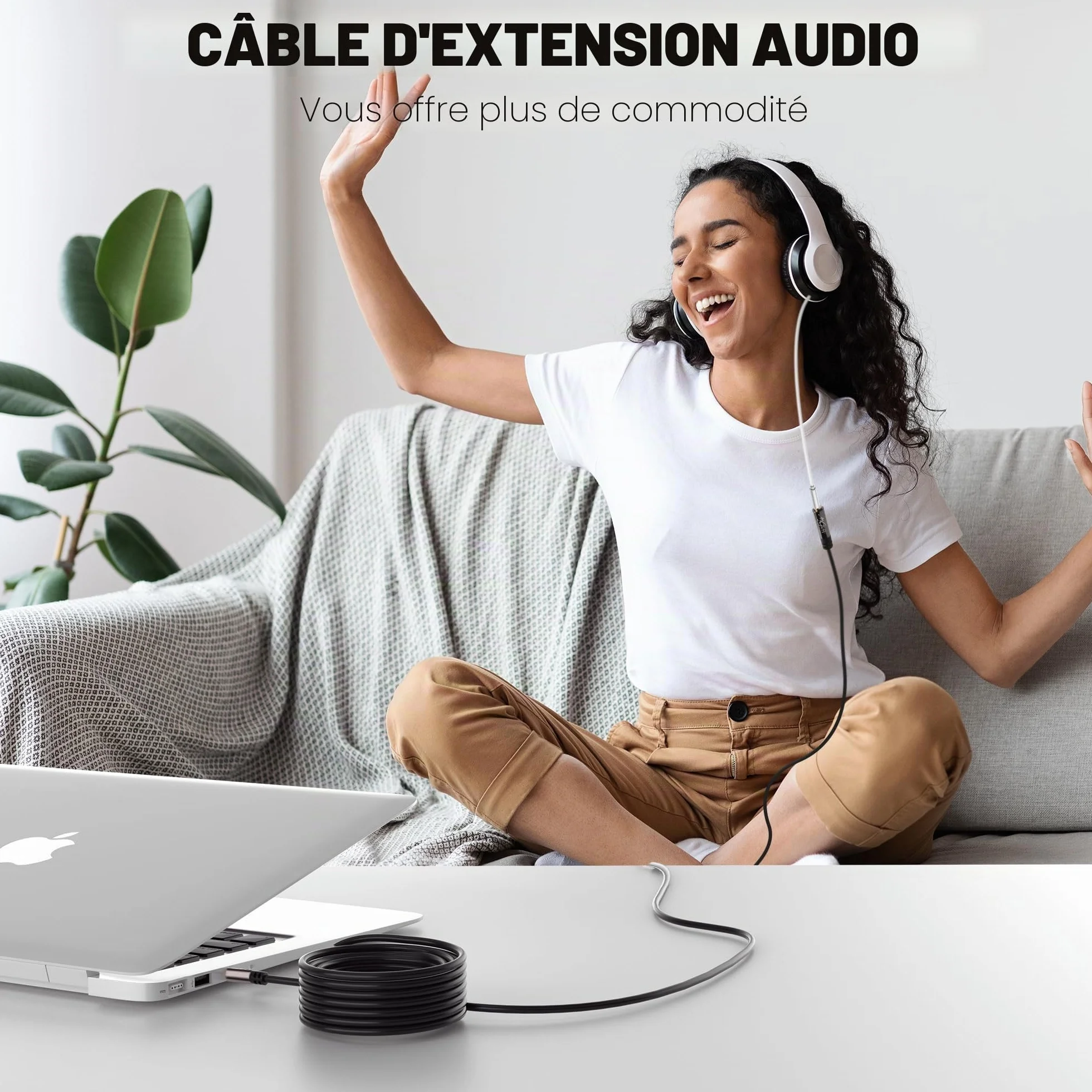 5m Câble d'extension stéréo jack 3,5 mm, rallonge audio mâle vers femelle, câble d'extension pour casque, noyau OFC, câble noir (avec 5 serre-câbles)