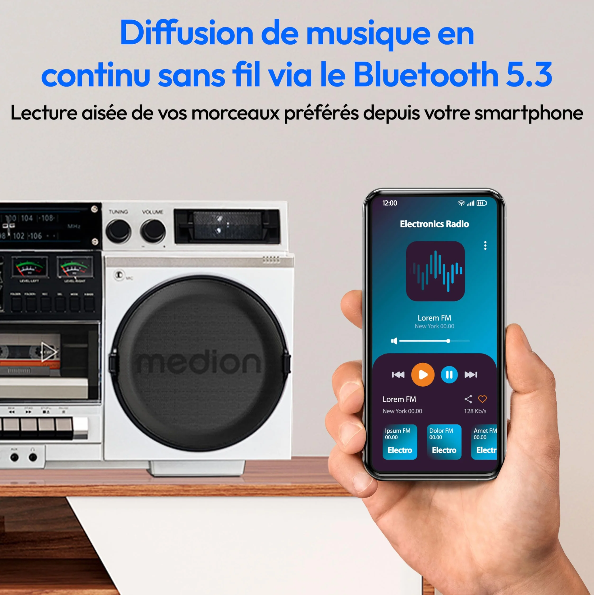 MEDION P66538 Enregistreur à cassettes Ghettoblaster rétro lecteur CD USB SD radio DAB+ Bluetooth platine cassette