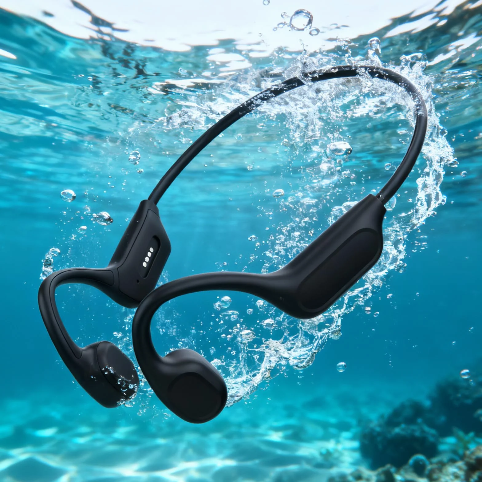 Casque de natation à conduction osseuse Bluetooth V6.0 IP68 MP3 32 Go Noir