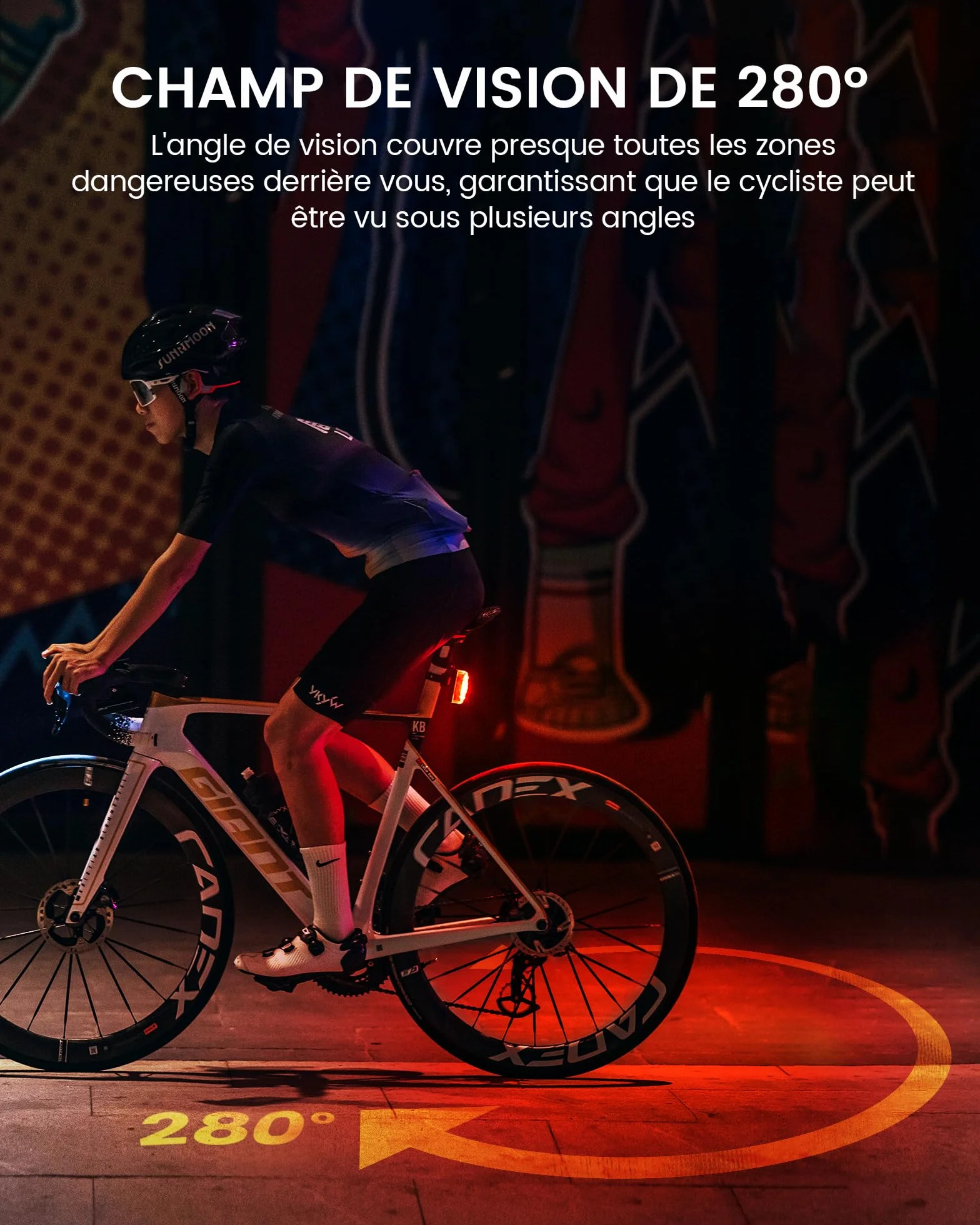 RAVEMEN Éclairage Arrière Vélo USB-C Rechargeable IPX6 6 Modes Visibilité 280°