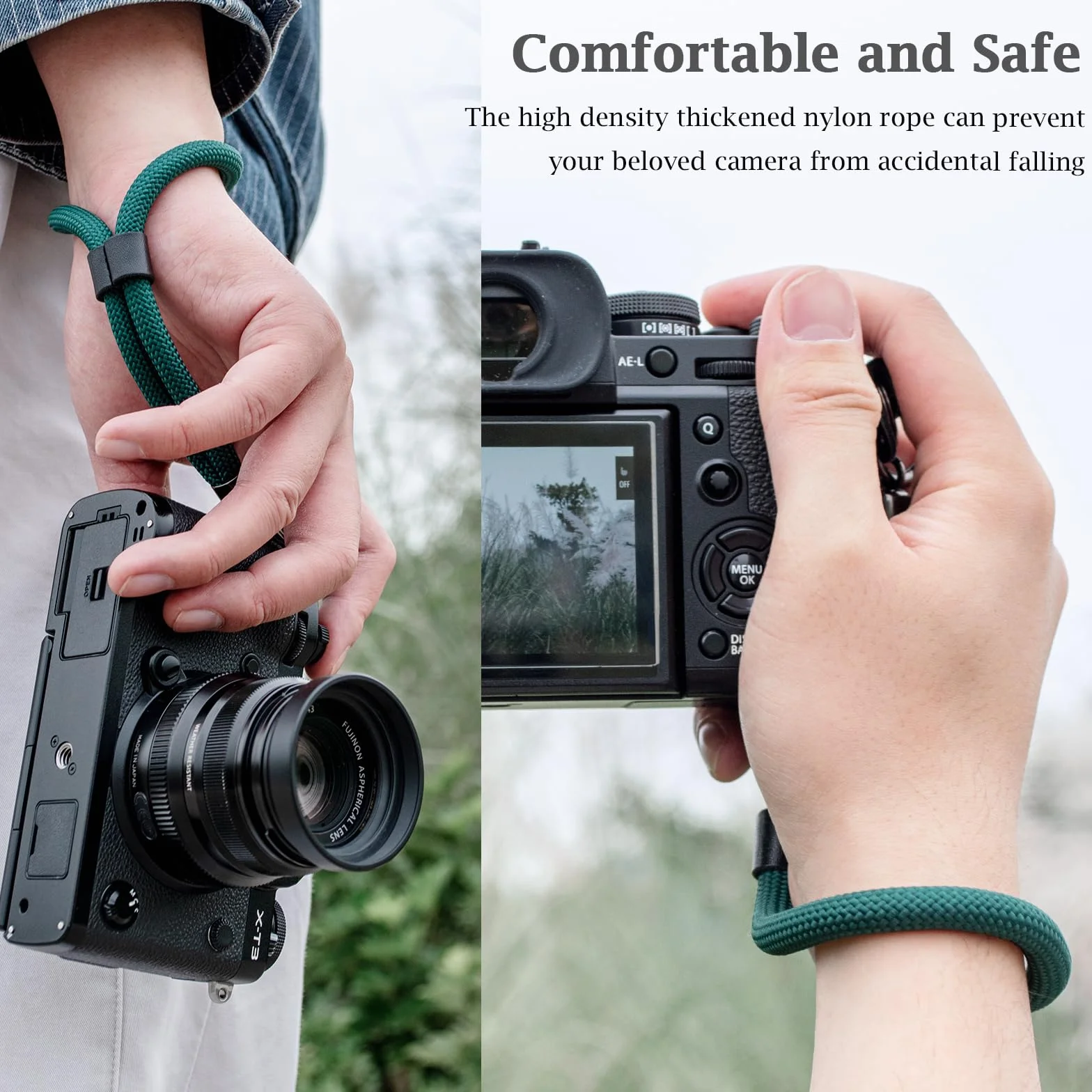 VOVMOEYA Dragonne d'appareil photo compatible avec Fujifilm XT5 XH2S Nikon Z30 Z50 Canon EOS R6 R10 R50 Sony A6700 A6400 A6000 A7C II A7IV DSLR Noir