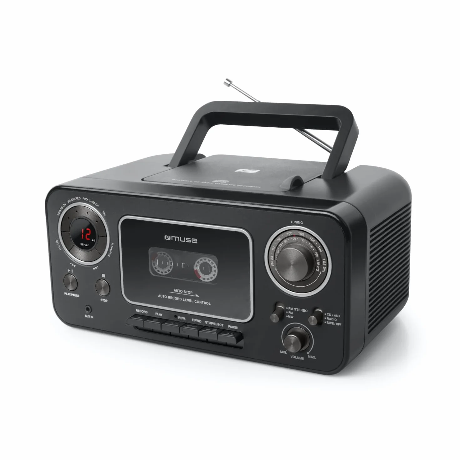 Radio Cassette CD Muse M-182-RDC - Affichage LED - Fonction répétition Totale ou partielle - Lecteur Cassette - Antenne FM