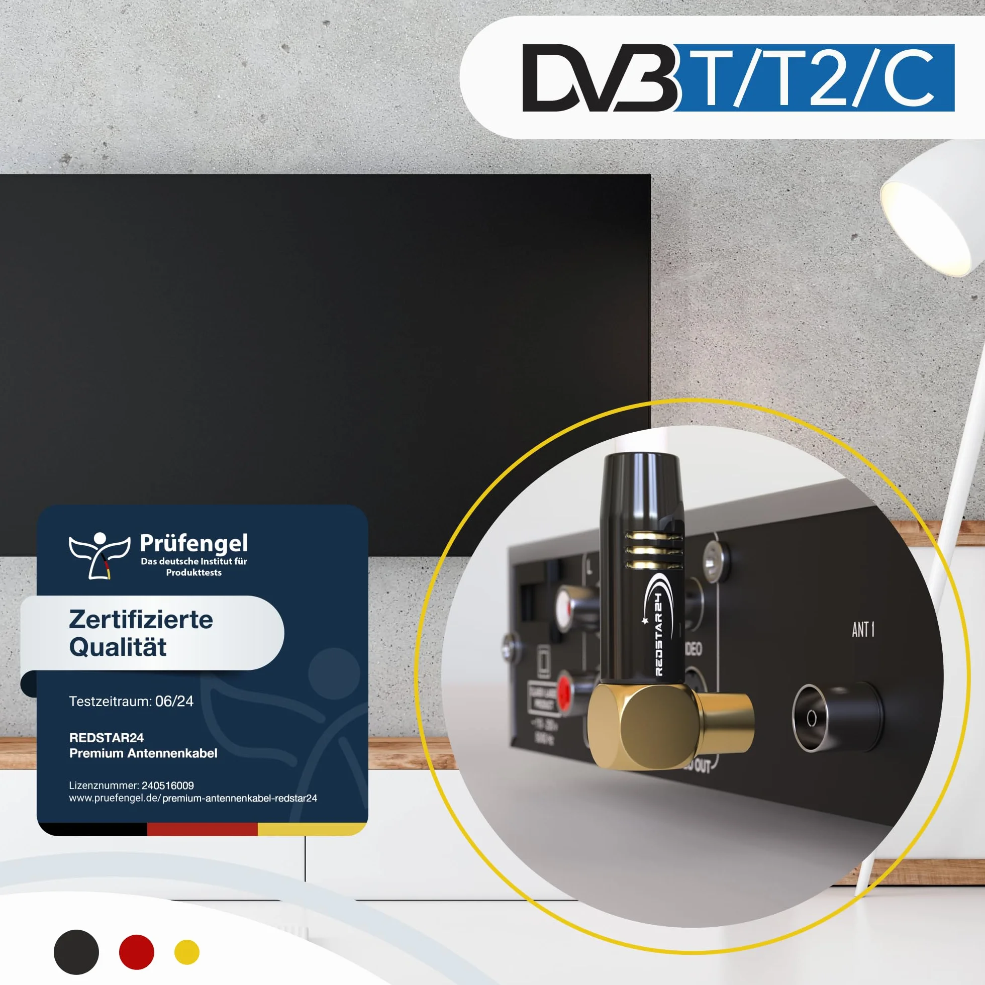 RedStar24 Câble d'antenne coaxial HDTV de 1,5 m blanc - Coudé à 90° - Mâle vers femelle - Câble coaxial HDTV de qualité supérieure pour télévision par câble - Câble TV : compatible avec TV, radio