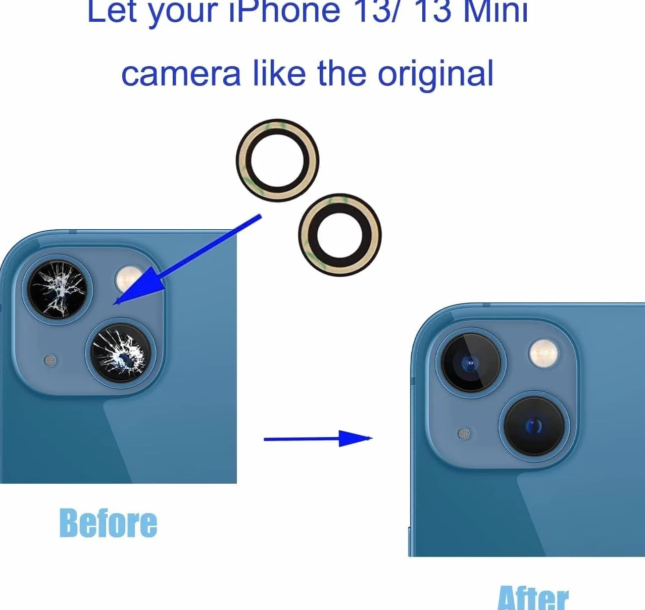 Lentille de Rechange pour Appareil Photo arrière pour iPhone 13/iPhone 13 Mini, Anti-Rayures et étanche, Coque arrière en Verre de Rechange avec et kit d'outils de réparation