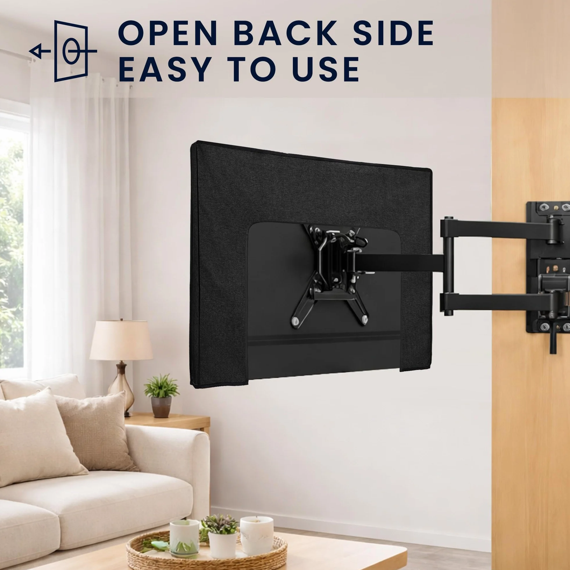 kwmobile Housse écran TV 65" Protection télévision lin noir