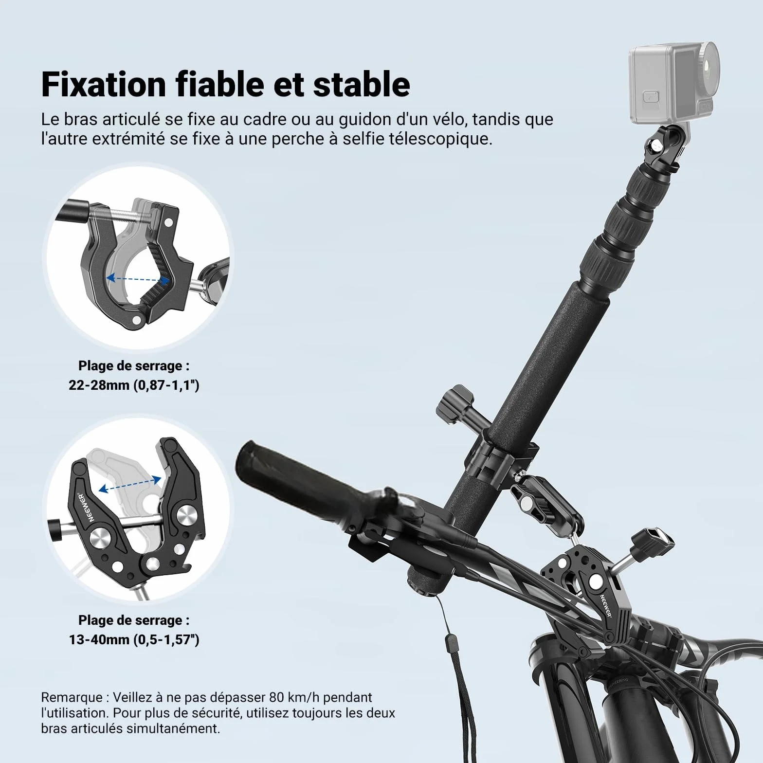 NEEWER Kit d'accessoires de montage de moto compatible avec GoPro Insta360 DJI, guidon de vélo invisible, support à double pince avec adaptateur de caméra d'action pour enregistrement vidéo POV, GP-30