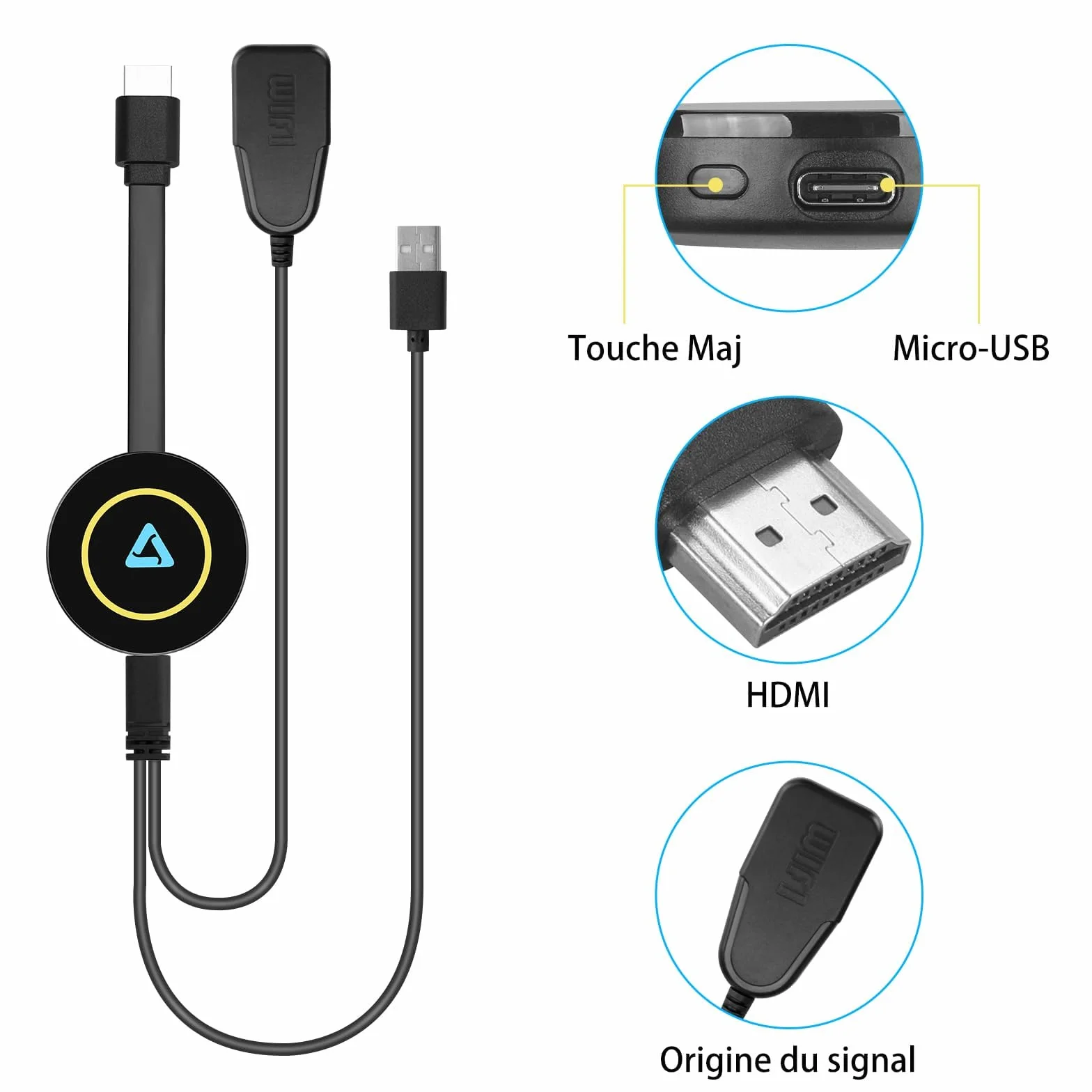 Clé HDMI sans Fil 4K Double Bande (2.4G/5GHz) - Plug & Play - Affichage de Votre Smartphone/pc sur Moniteur/projecteur - Compatible i*OS, Android, Windows, macOS (AirPlay, DLNA, Miracast)