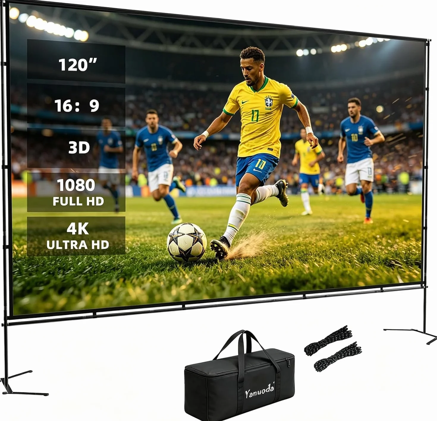 Écran de Projection 120" 4K HD 16:9 Anti-Pli avec Support Renforcé pour Home Cinéma Intérieur Extérieur