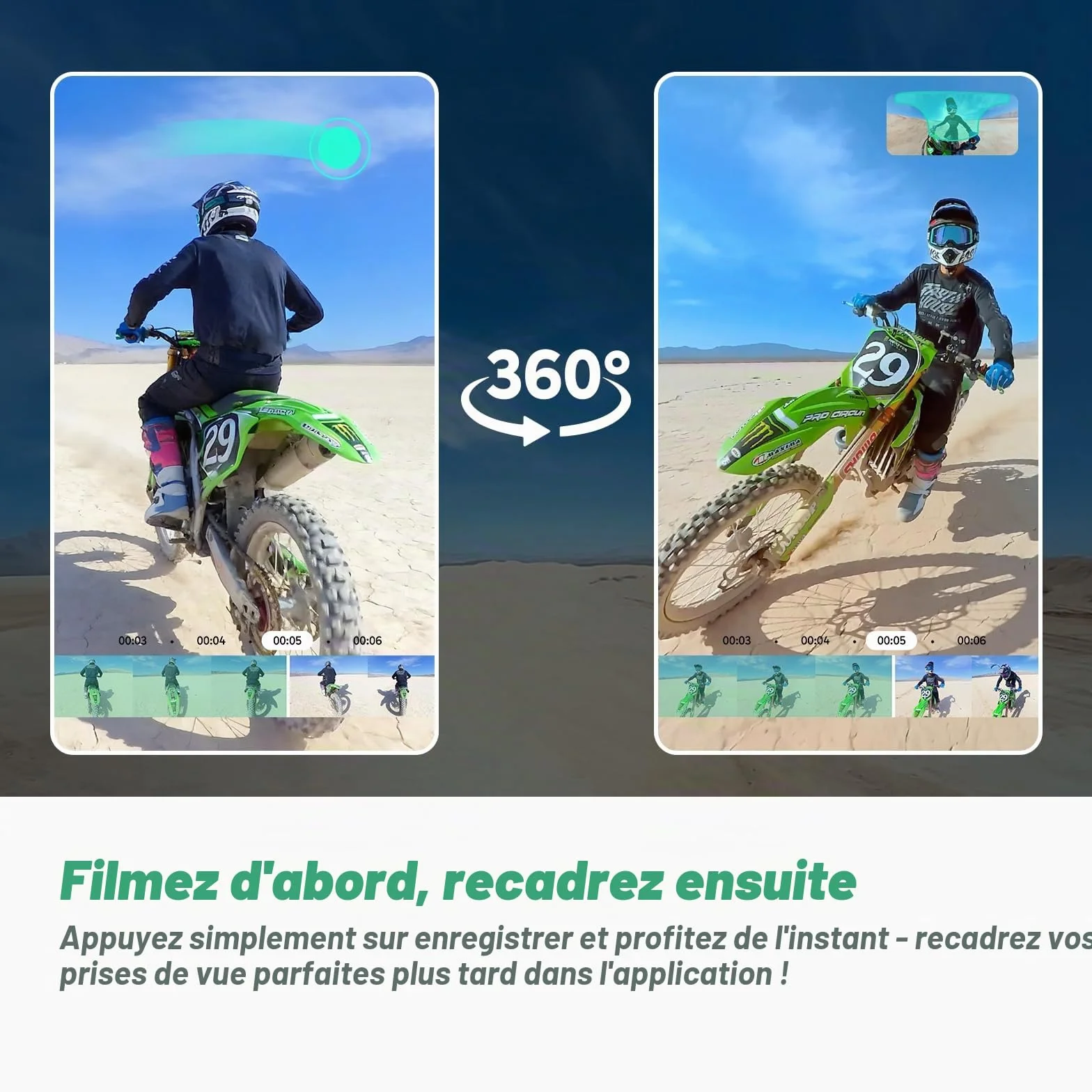 AKASO 360 Kit Moto pour Caméra d'action, Camera Sport à 360° avec Carte Mémoire 128 Go, 5.7K 360 Vidéo, 72MP Photo, SuperSmooth, 2.29" Écran Tactile, Effet Selfie Stick Invisible, Horizon 360° Lock