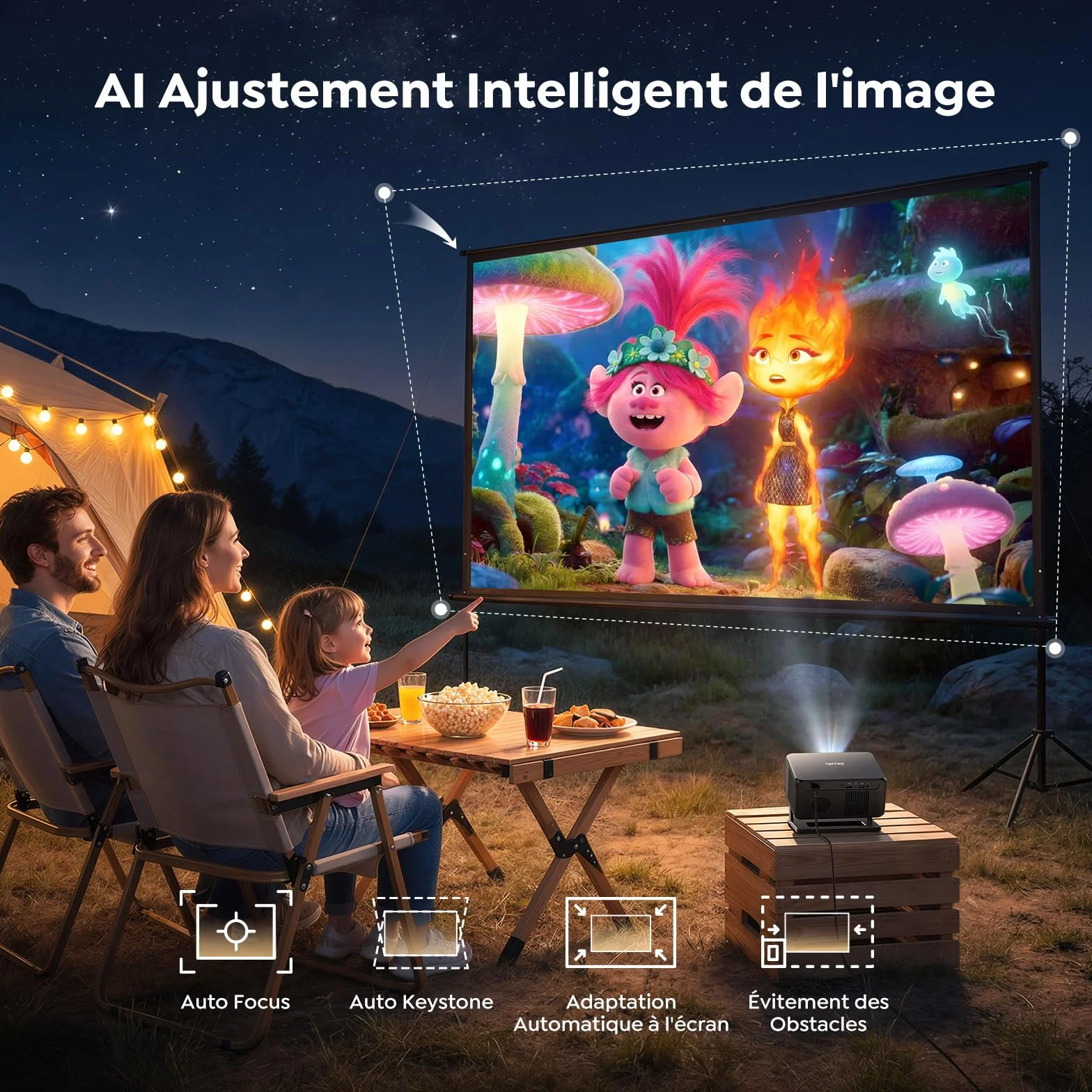 Vidéoprojecteur 4K【Google TV/Auto Focus/Keystone】Mini Projecteur Portable FHD 1080P Courte Focale, Contrôle Vocal, TOPTRO Rétroprojecteur Portable avec WiFi6, Bluetooth 5.4, Zoom 50 % pour Home Cinéma