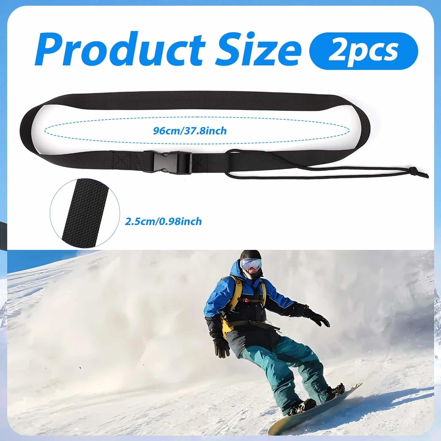 PEUTIER Laisses de Snowboard Réglables Sangle Fixation Snowboard Leash Noir