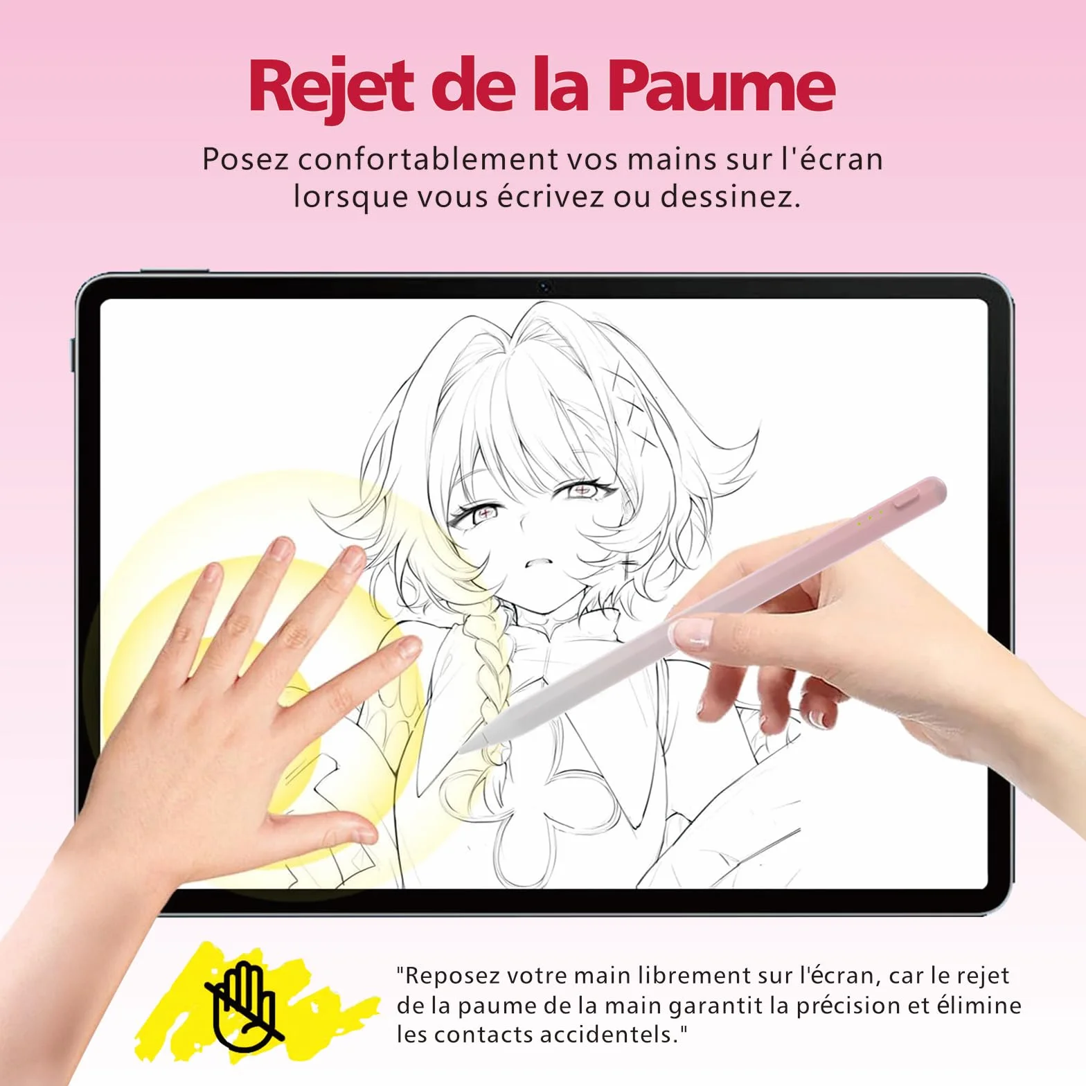 Stylet iPad 2018-2025, Charge Rapide 14 Min, Rejet Paume, Sensibilité Inclinaison, Stylo iPad 11/10/9/8/7/6, Pro 12.9/11/13 M4, Mini 6/5, Air 5/4/3/11-13 M2/M3 (Rose)