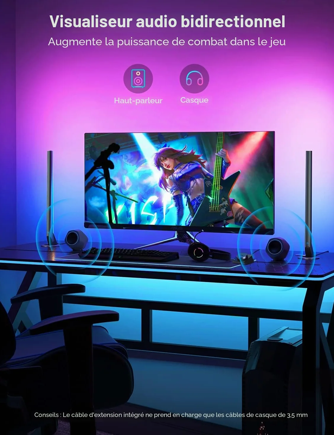 Govee RGBIC 42cm Gaming Lightbar pour PC avec synchronisation musique et contrôle APP, compatible Alexa Google Assistant