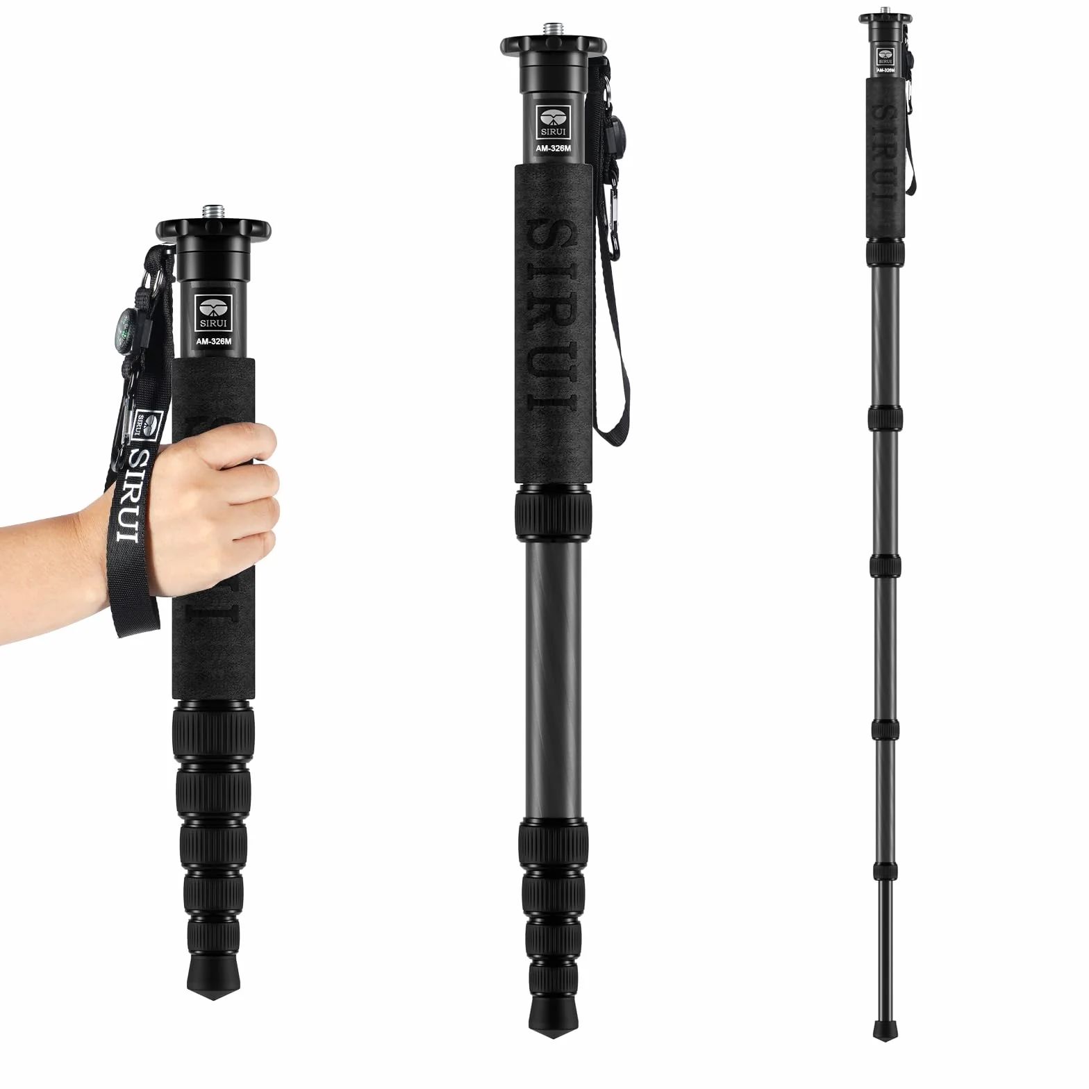 SIRUI Monopode Appareil Photo en Fibre de Carbone,6 Sections Monopode Portable, Monopod de Voyage Charge Maximale 10KG (AM-326M,Noir)