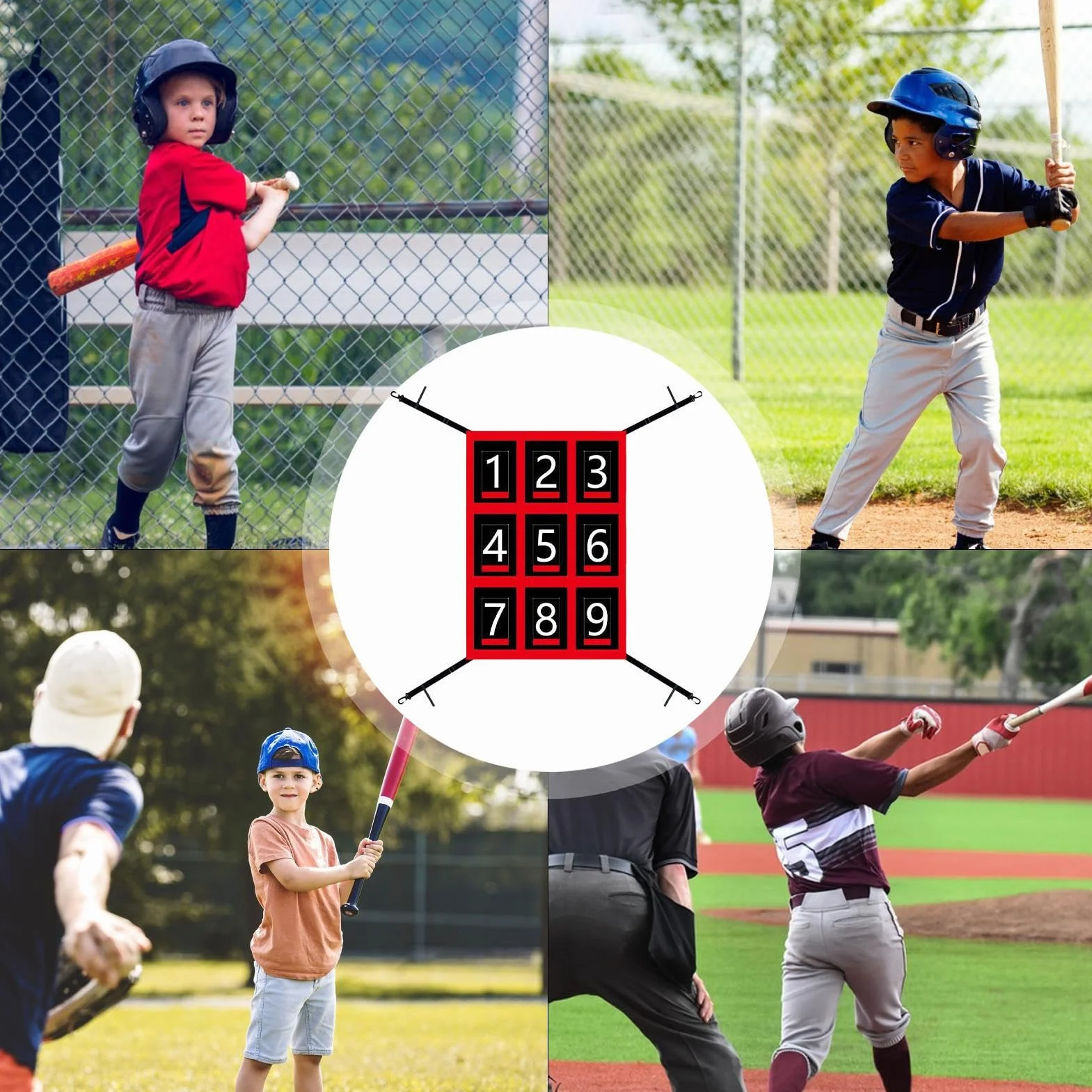 Filet de pitch de baseball avec 9 balles réglables pour exercice de softball