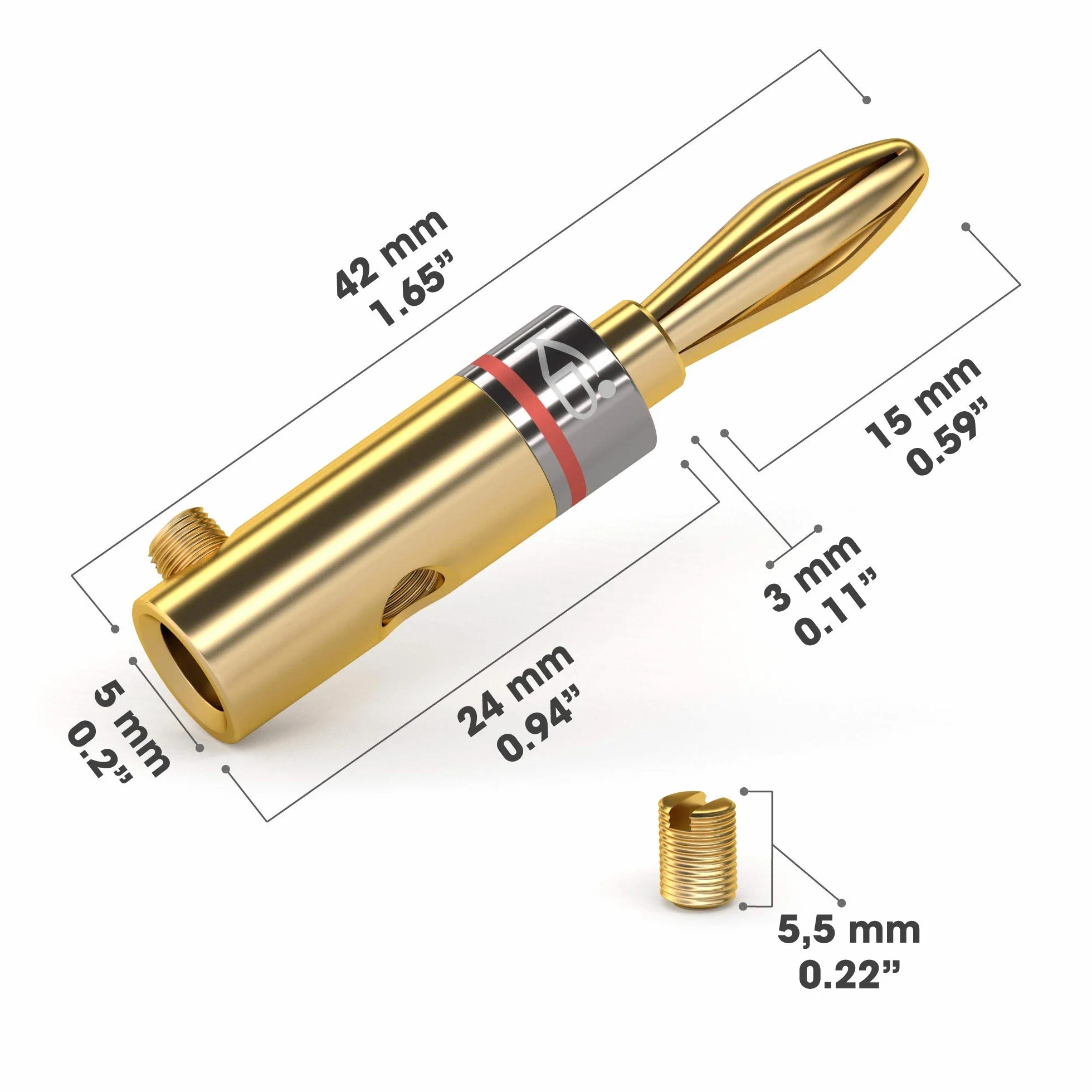 KabelDirekt Fiches Bananes 5 Paires Connecteurs Câbles Enceintes 6 mm² Vissables Dorés HiFi