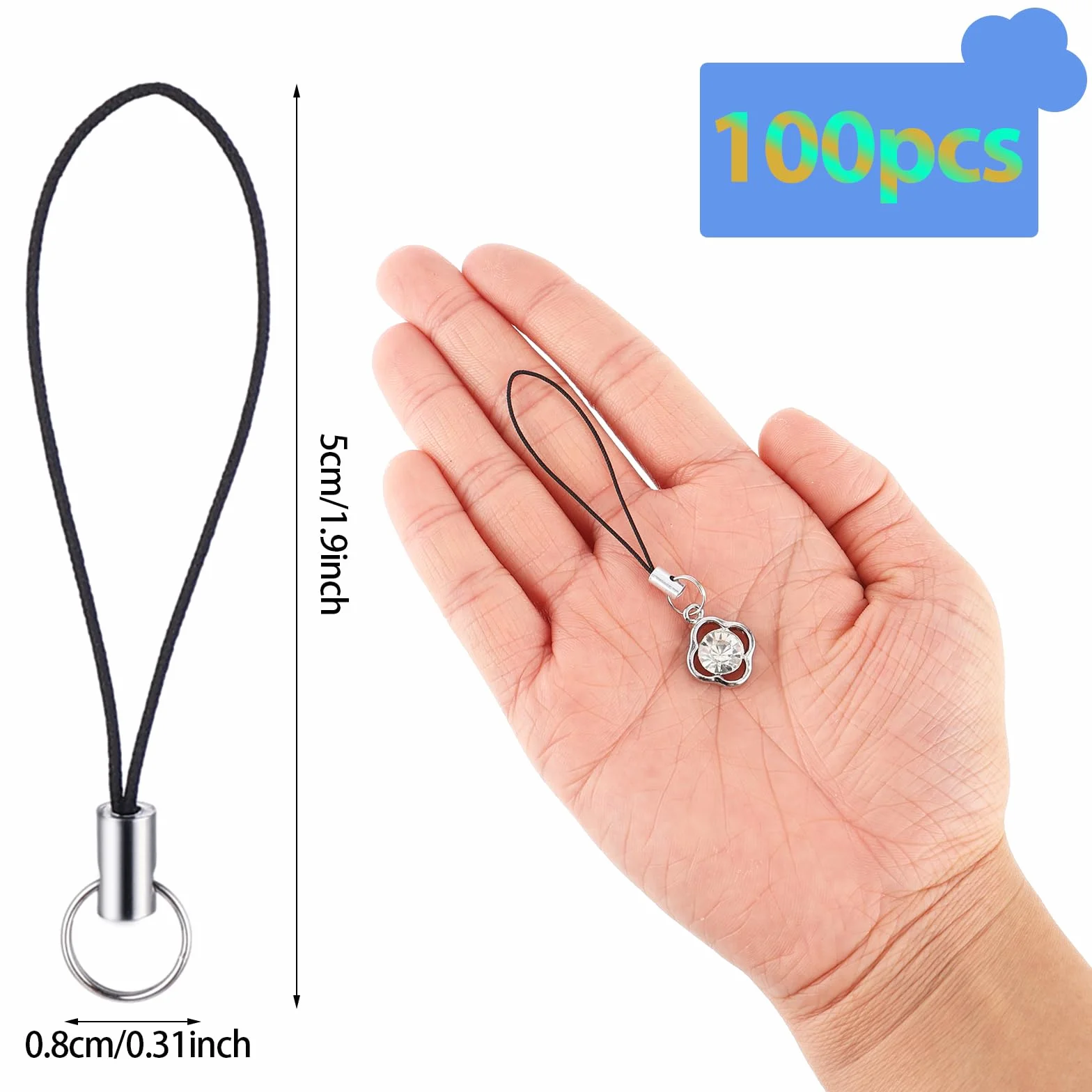 Bremorou Mobile Phone Pendant Loops, Pack of 100, Simple Mobile Phone Lanyard Strap, Mobile Phone Pendant with Carabiner Split Ring Strap for Mobile Phone Lanyard Strap DIY Rope for Hanging