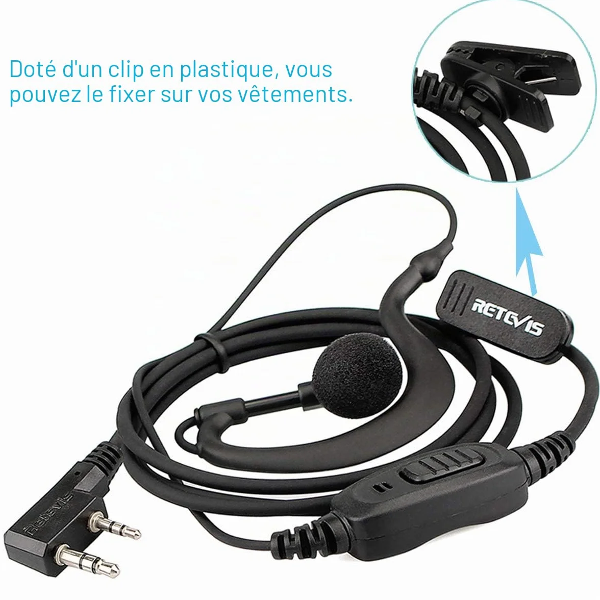 Retevis Talkie Walkie Écouteur, Forme G Casque à Crochet d'oreille, Oreillette Compatible avec BaoFeng JUCJET Kenwood RT24 RT27 RT668 RT619 Convient pour la Sécurité, Les Concours etc(2 Pcs)