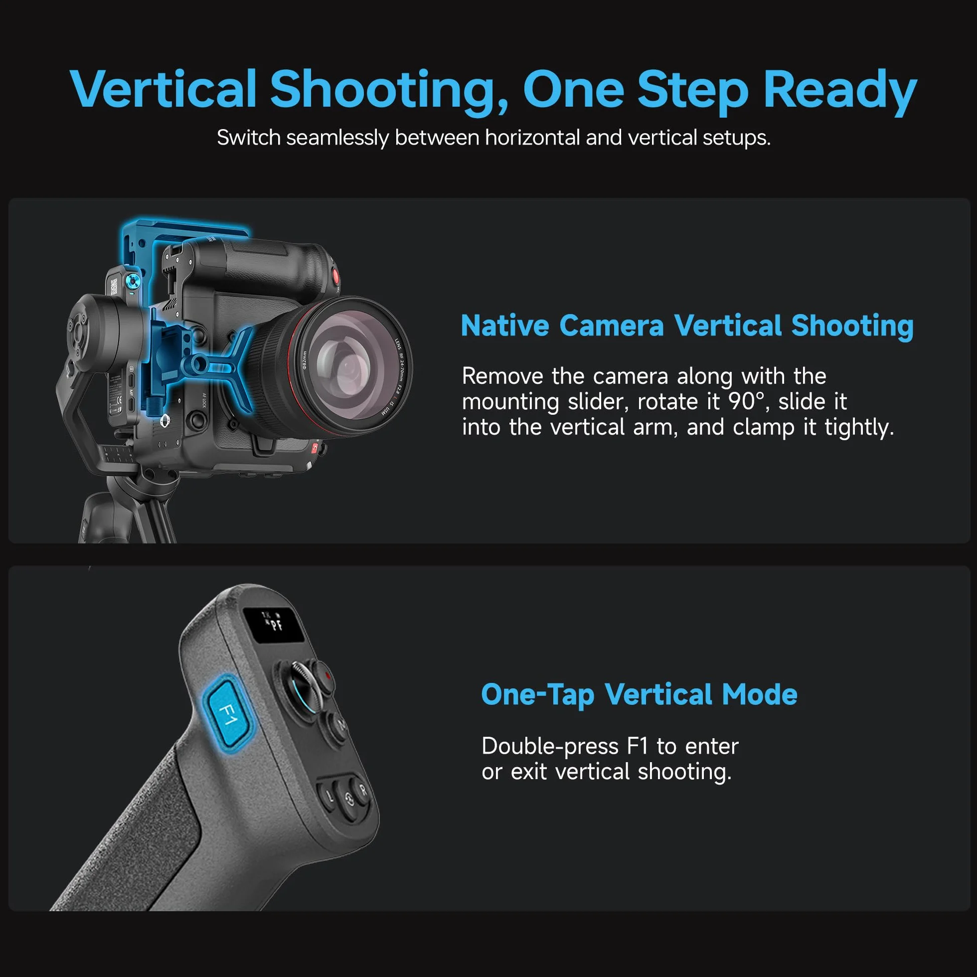 Feiyutech SCORP-C2 Stabilisateur Caméra avec suivi IA,Stabilisateur 3 axes pour Appareils Photo,Charge utile de 3,5kg,Poignée Arrière Intégrée,Prise de vue Verticale Native,Commandes par Boutons