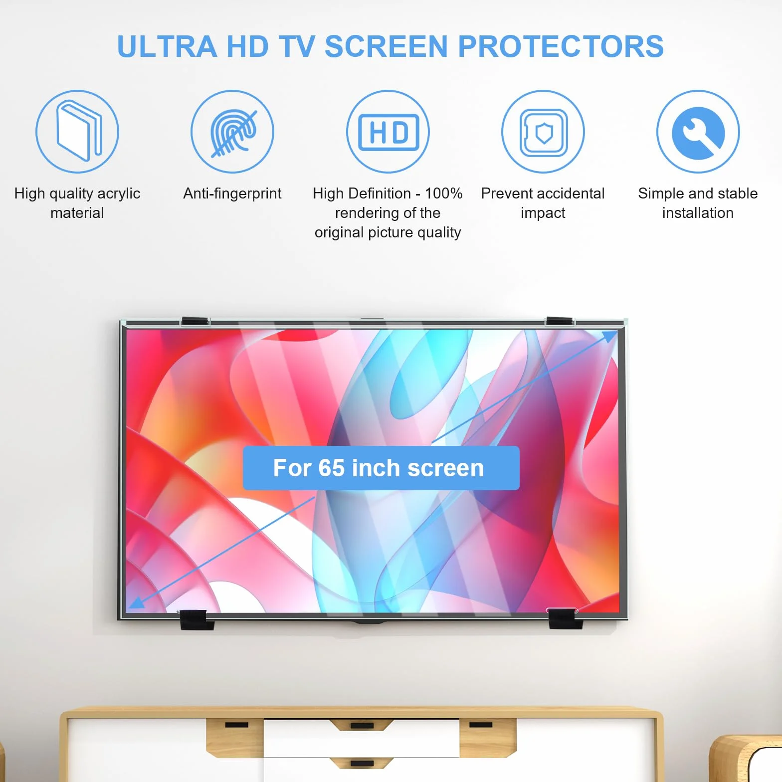 Qoosea Protecteur d'Écran TV 65 Pouces - Panneau de Protection en Acrylique HD Clair pour Téléviseur