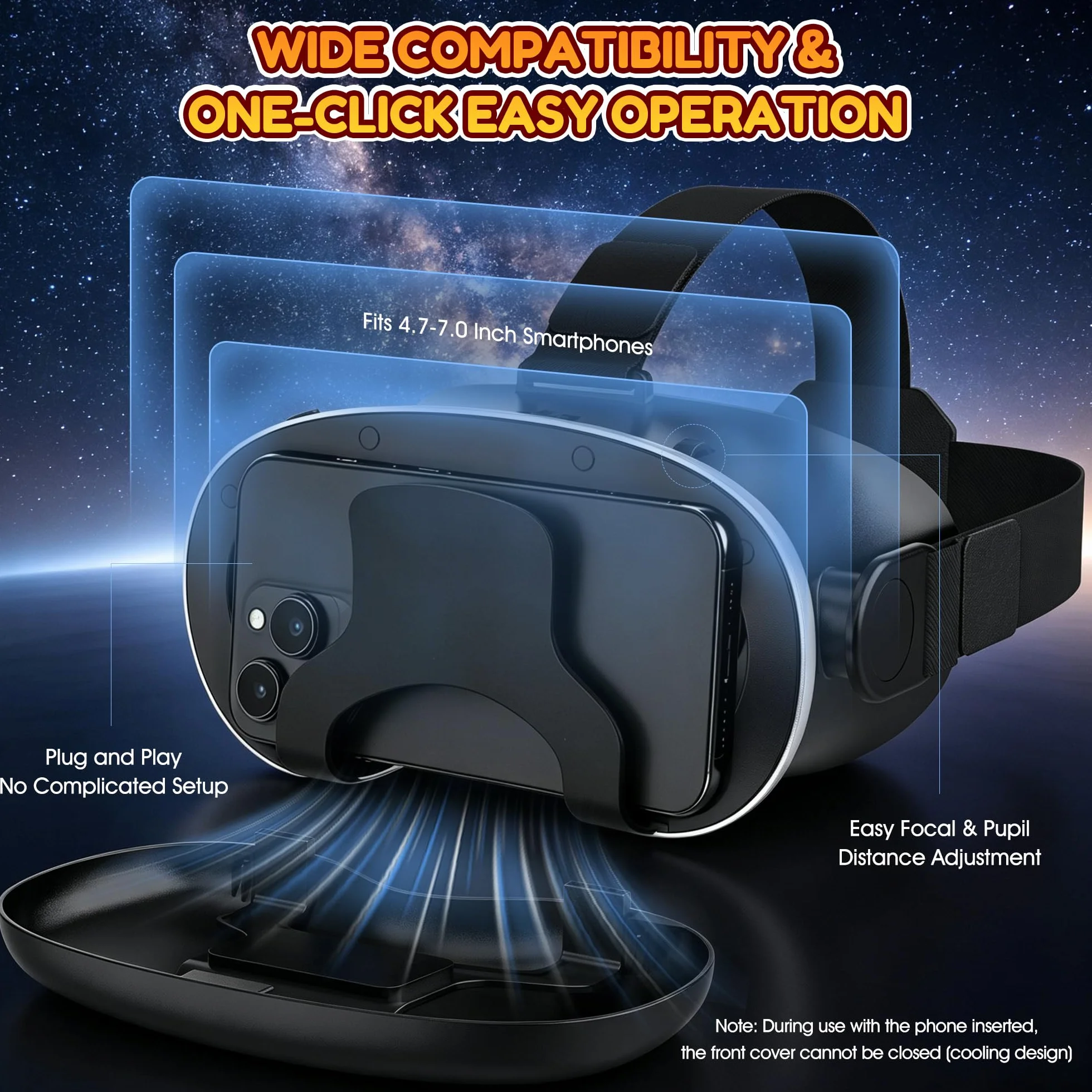 Casque VR 3D pour Téléphone Compatible iPhone Android 4.7-7.0 Pouces Lentilles HD