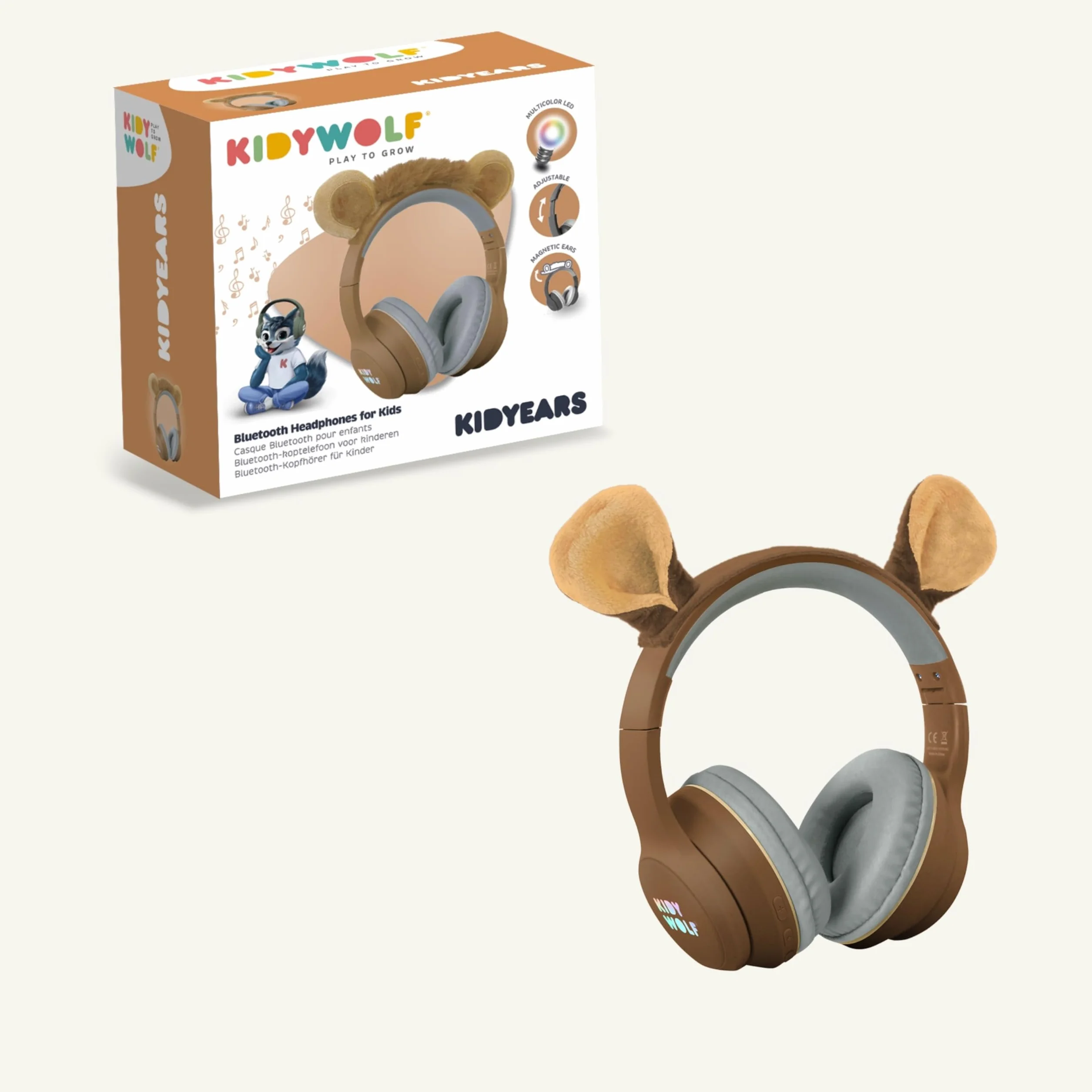 KIDYWOLF - KIDYEARS Lion - Casque Audio Enfant Bluetooth & Filaire - Volume Limité 85dB pour Protéger l'Audition