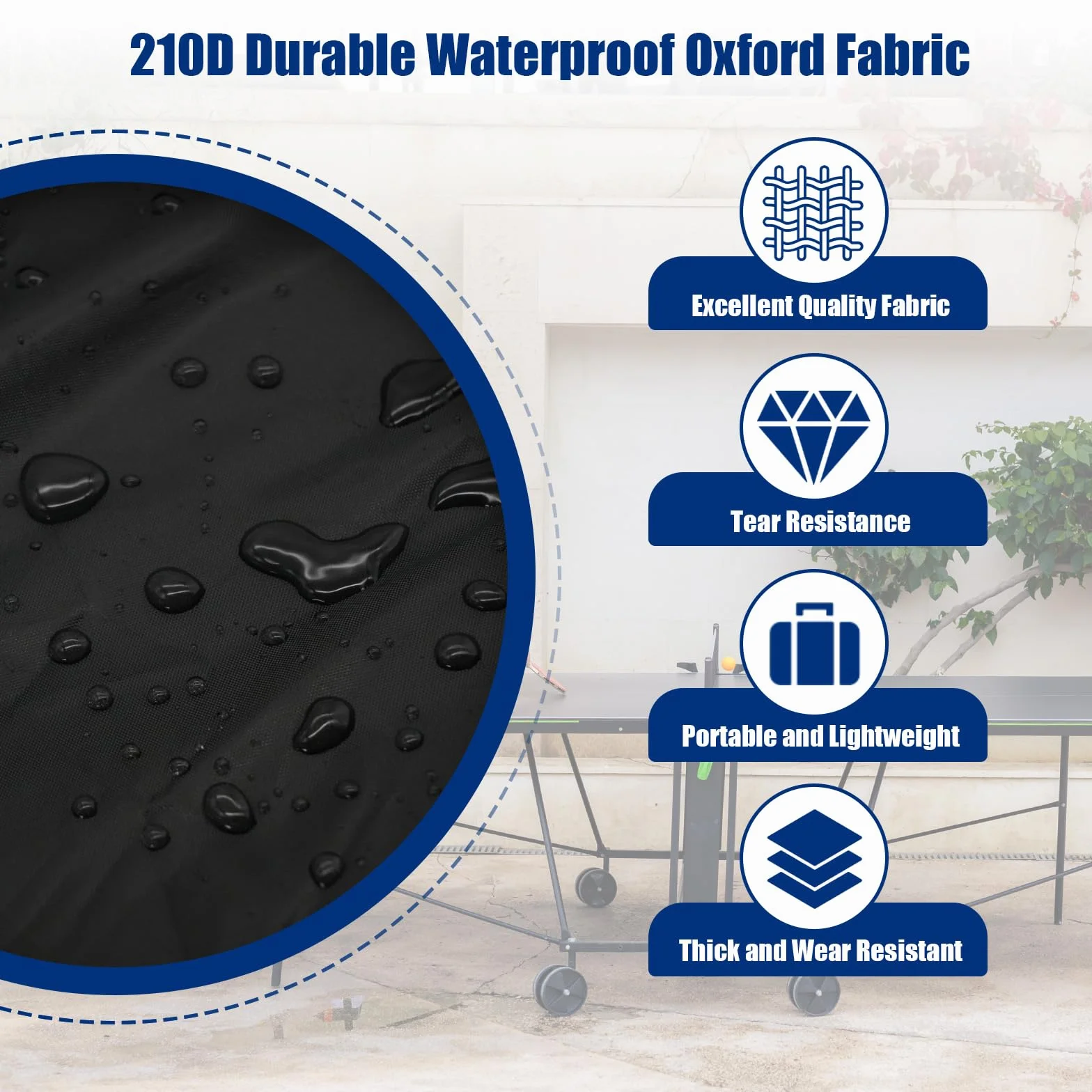 Housse Table Ping Pong Exterieur 165×70×185cm Oxford Imperméable Résistant UV Noir