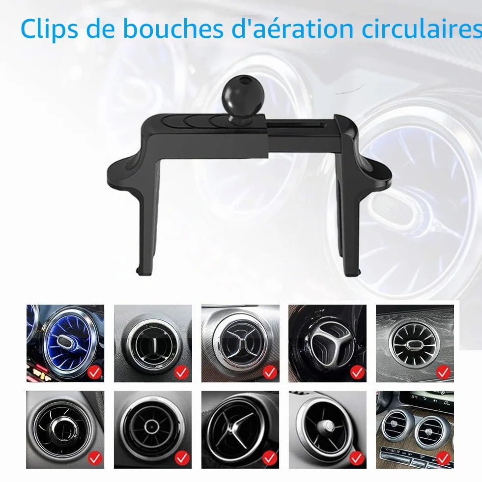 Support Téléphone de Voiture Ronde, Porte Telephone Ronde Voiture à Grille d'aération Facile Installer Stable Rotation 360°