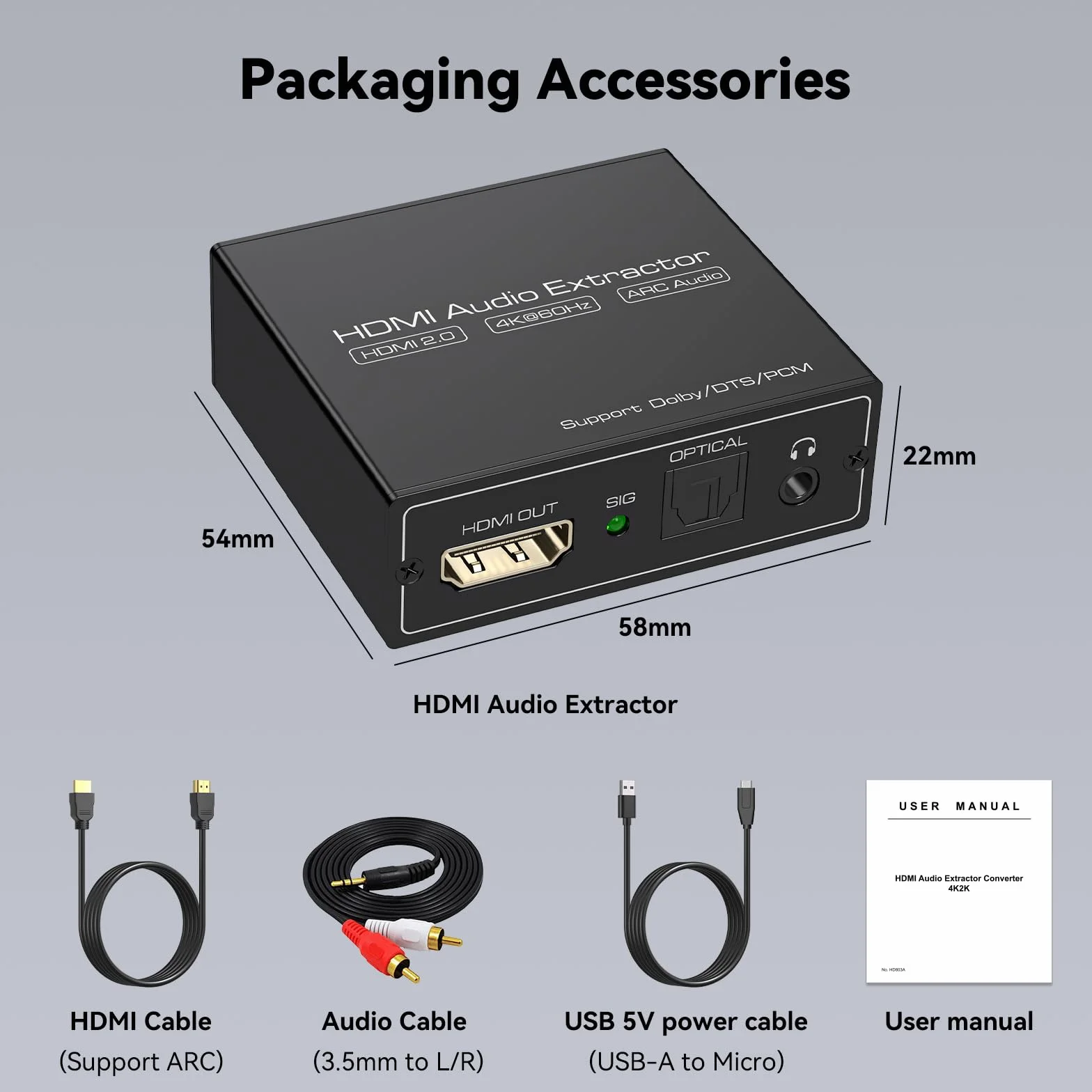 VEDINDUST HDMI ARC Audio Extractor Splitter Adapter 4K@60Hz HDMI Fiber Optic Adapter to 3.5mm Converter Splitter SPDIF TOSLINK Fiber Optic and 3.5mm Stereo Audio, Supporting LPCM 7.1/DTS/DSD