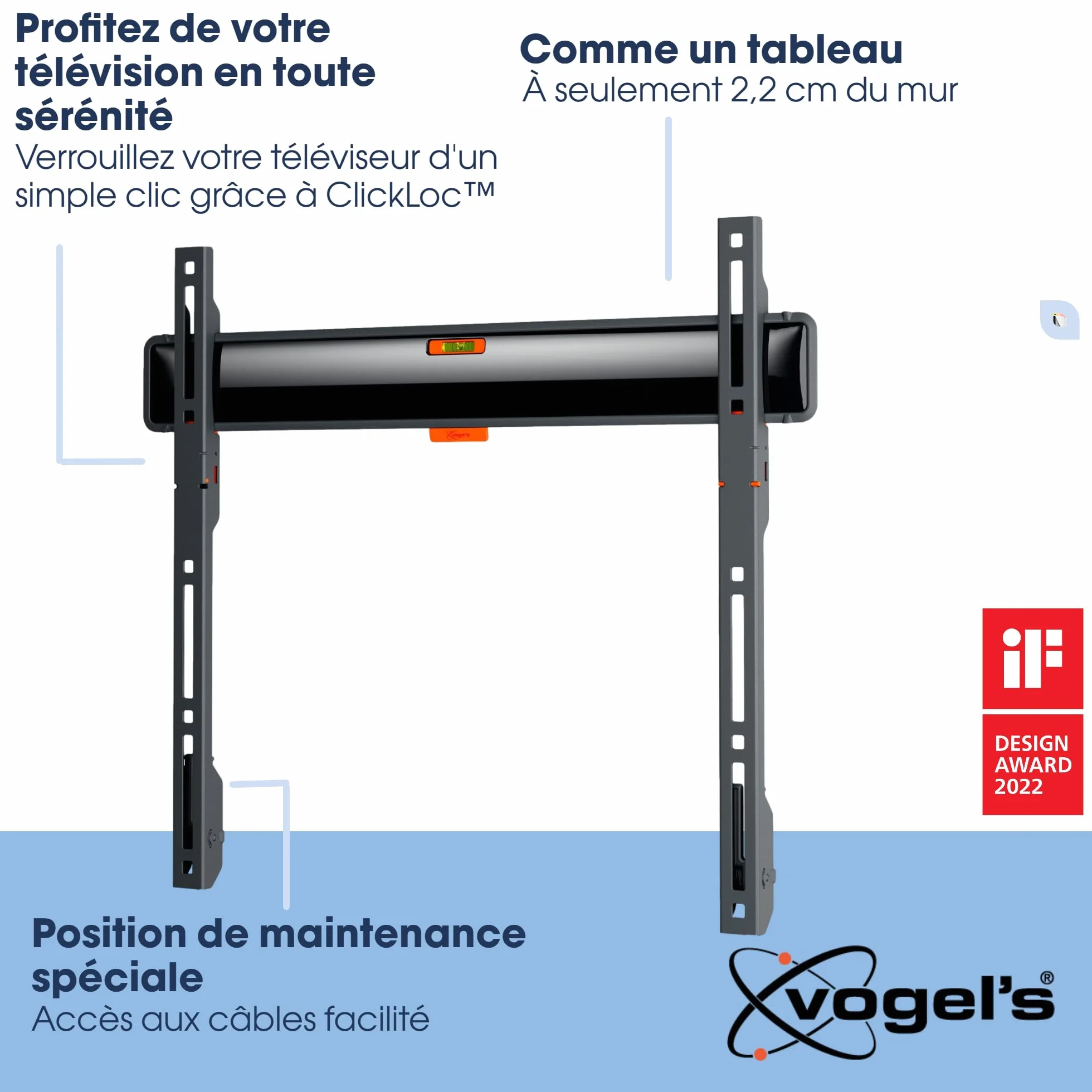 Vogel's TVM 3405 Support Mural TV Plat pour téléviseurs de 32-77 Pouces, Max. 50 kg, Support TV Max. VESA 400x400, Compatibilité Universelle, Distance au Mur de Seulement 2,2 cm