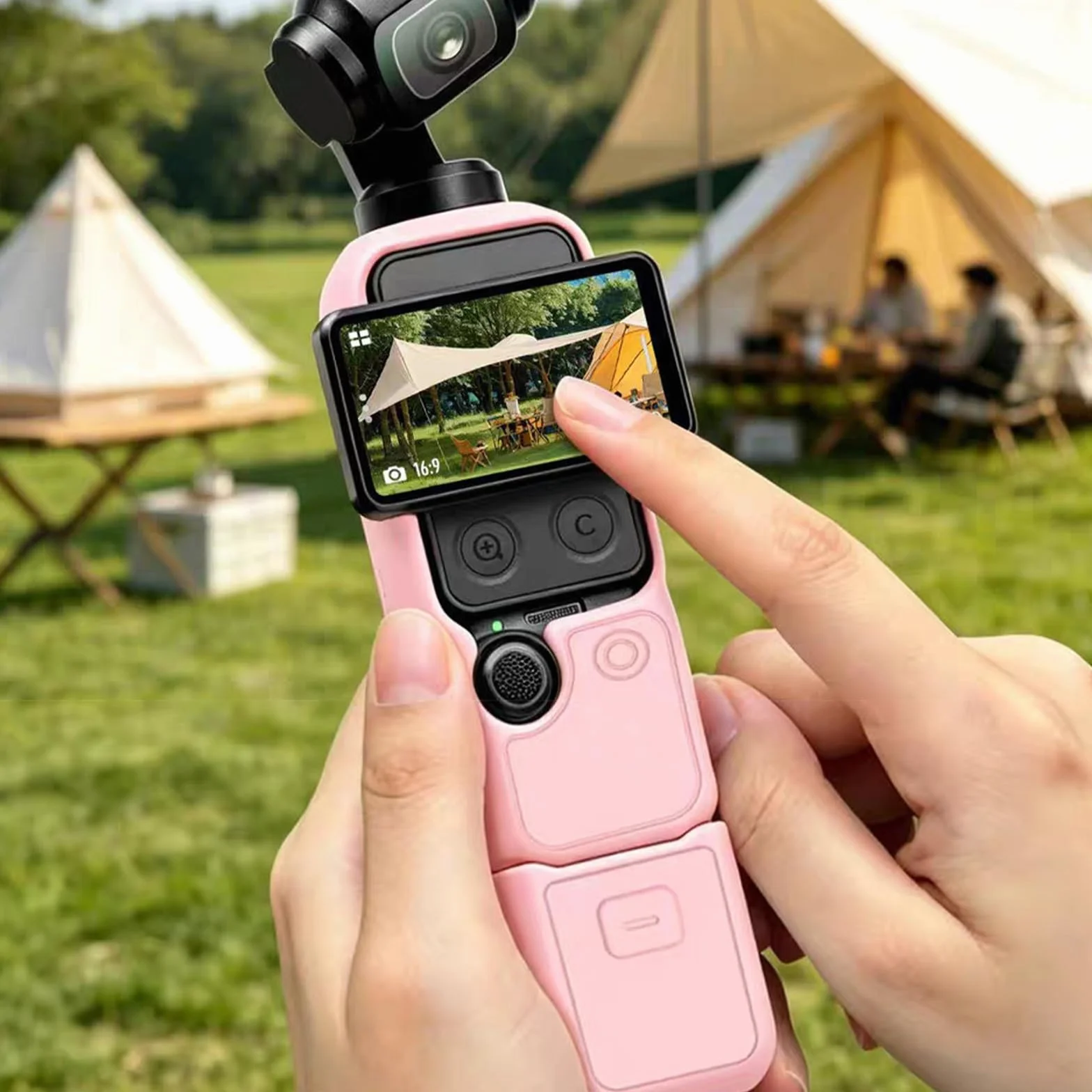 Étui en Silicone pour DJI Osmo Pocket 4, Étui de Protection avec Socle en Silicone et dragonne (Marron)