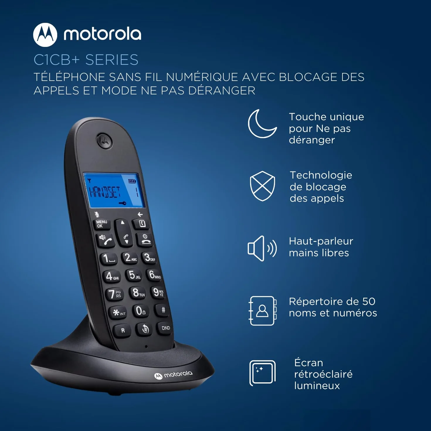 Motorola C1001CB+ Téléphone numérique sans Fil DECT Noir