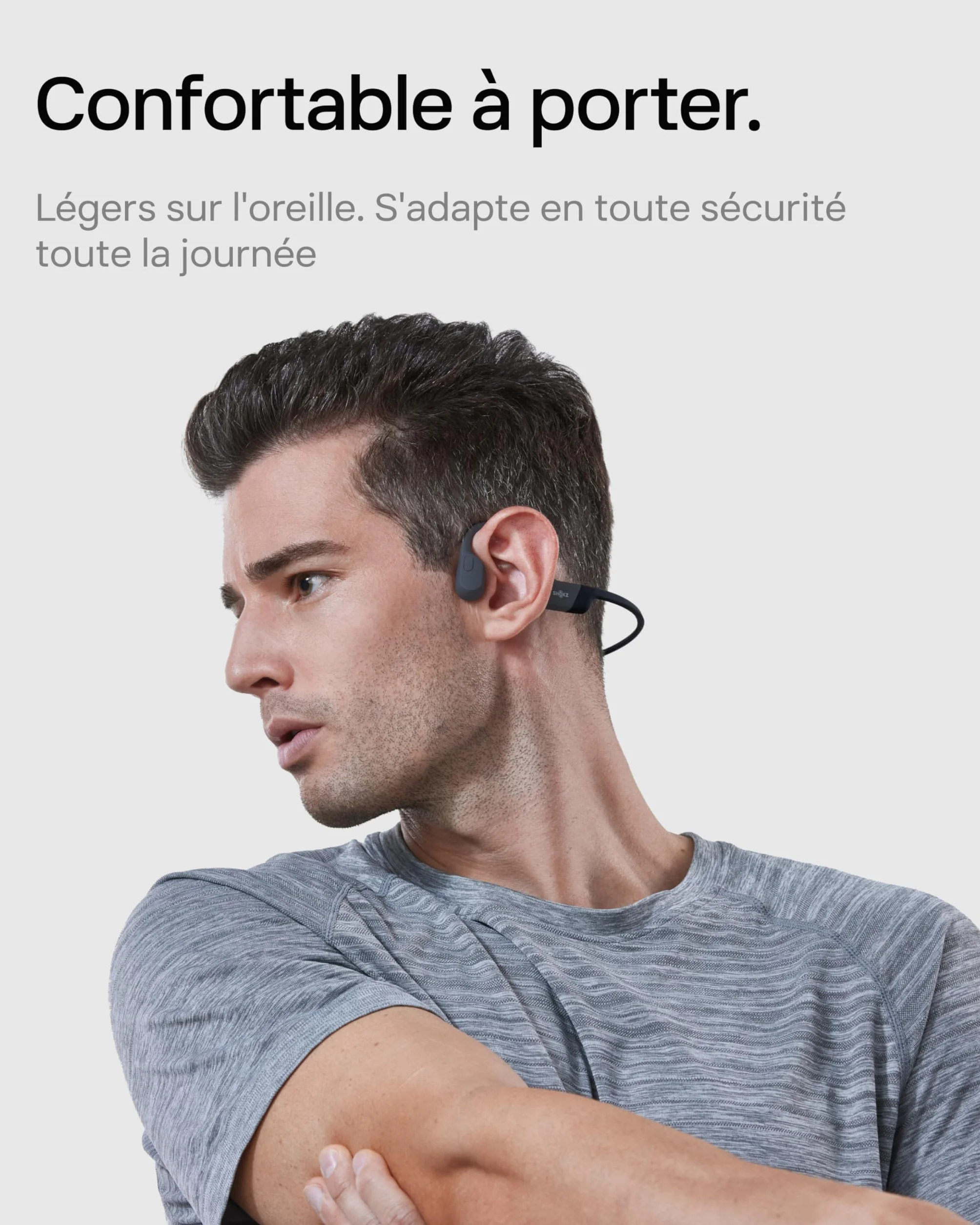 SHOKZ OpenRun Casque à Conduction osseuse, écouteurs Bluetooth Oreilles Libres pour Le Sport avec Micro, Casque sans Fil étanche IP67, 8 Heures d'autonomie, USB-C, Bandeau de Sport, Noir