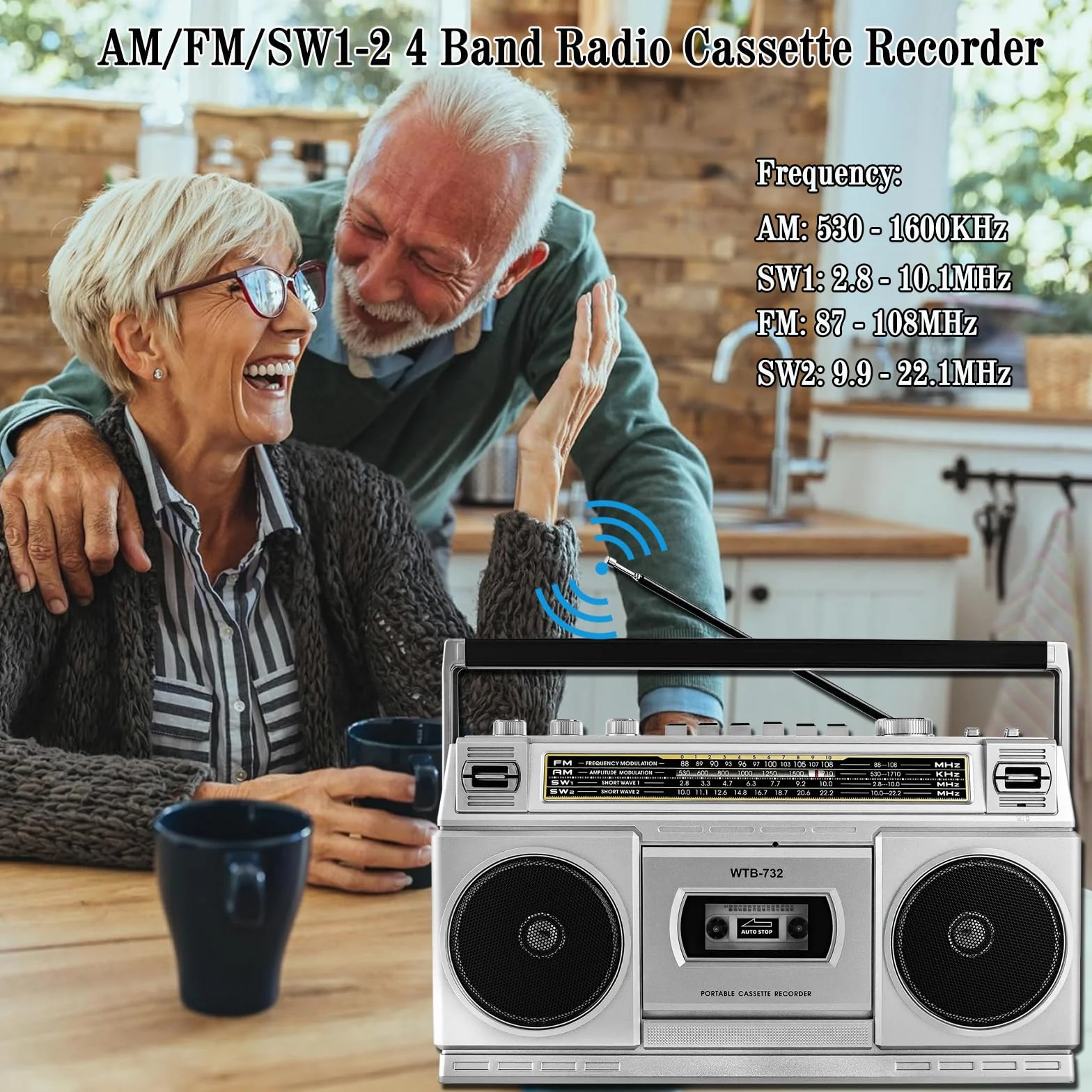 Boombox Rétro Années 80 Bluetooth Lecteur Cassette Radio AM/FM/OC 24W Portable USB Micro SD