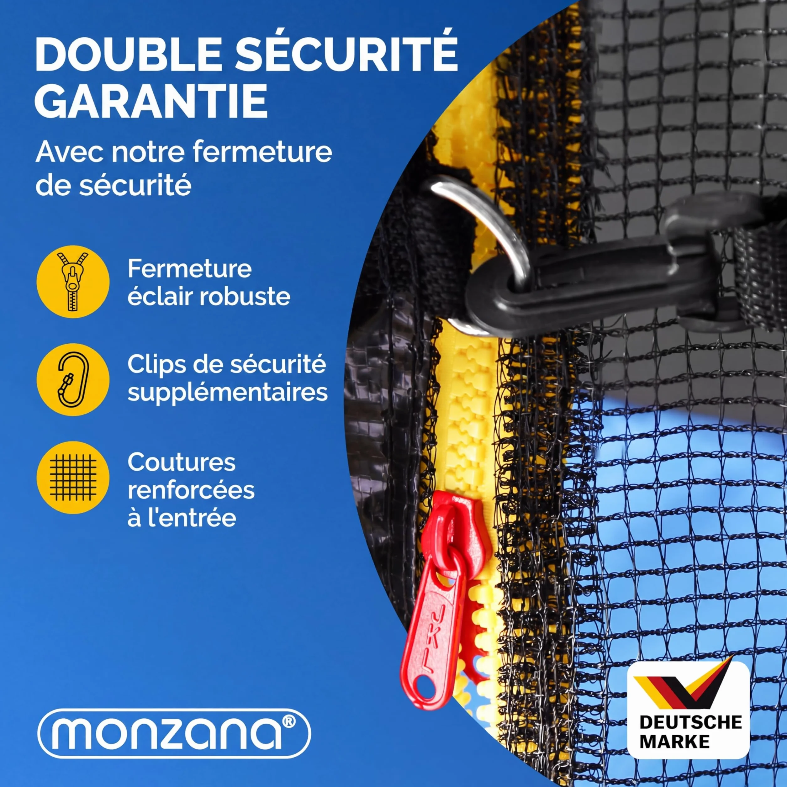 Monzana Filet de sécurité pour Trampoline résistant Rond entrée zippée refermable