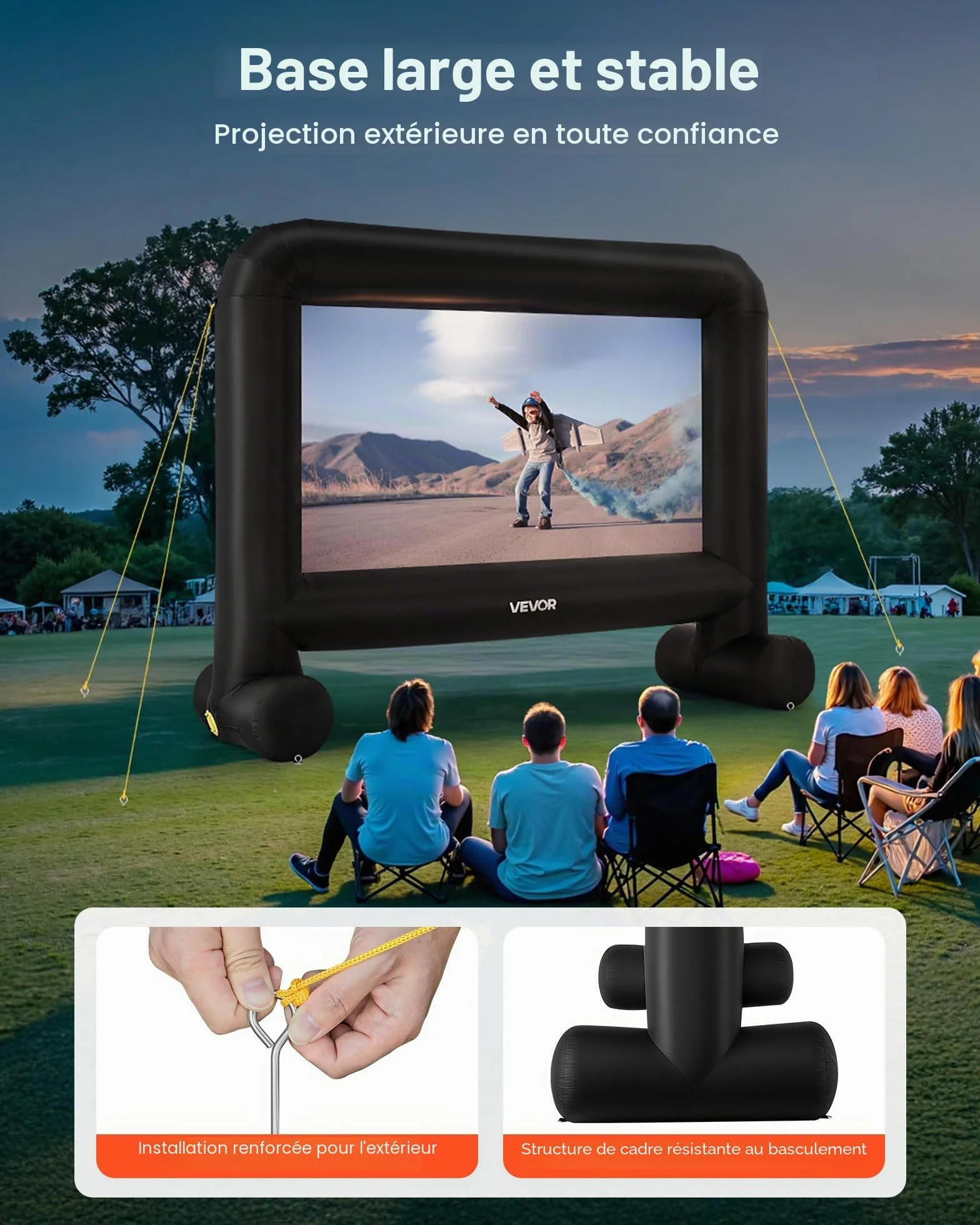 VEVOR Écran de Projection Gonflable 457 cm 16:9 600D Lavable Sac de Rangement Portable