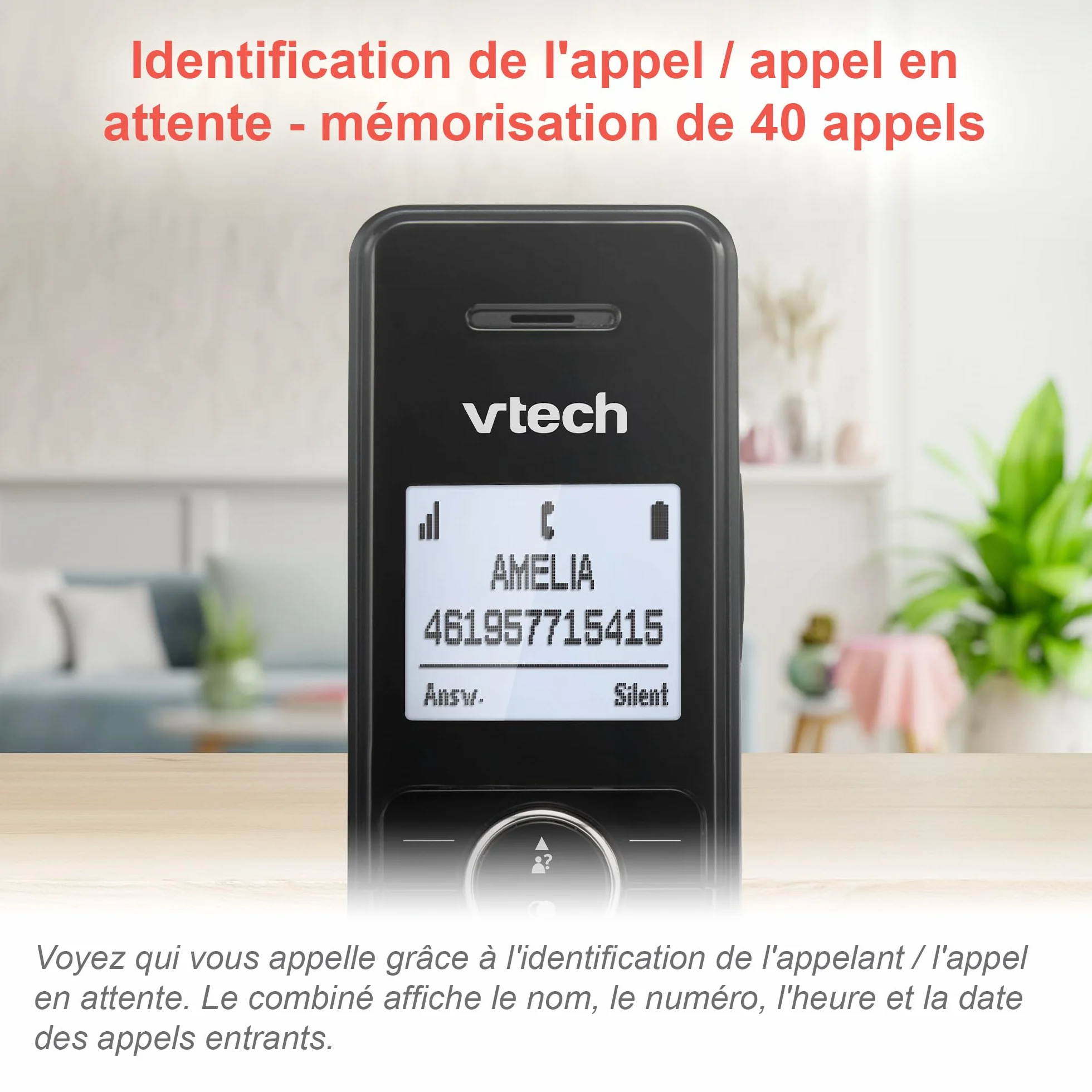 VTech MS3050 Téléphone Fixe sans Fil DECT avec Blocage d'appel, répondeur, Identification de l'appelant/Appel en Attente, amplificateur de Volume, Haut-Parleur Mains Libres, numérotation Rapide