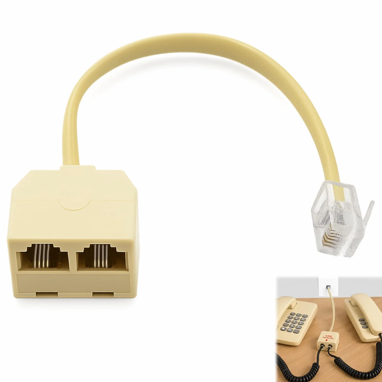 Adaptateur RJ11 avec câble, Répartiteur téléphonique, Double prise RJ11 6P4C pour téléphone fixe
